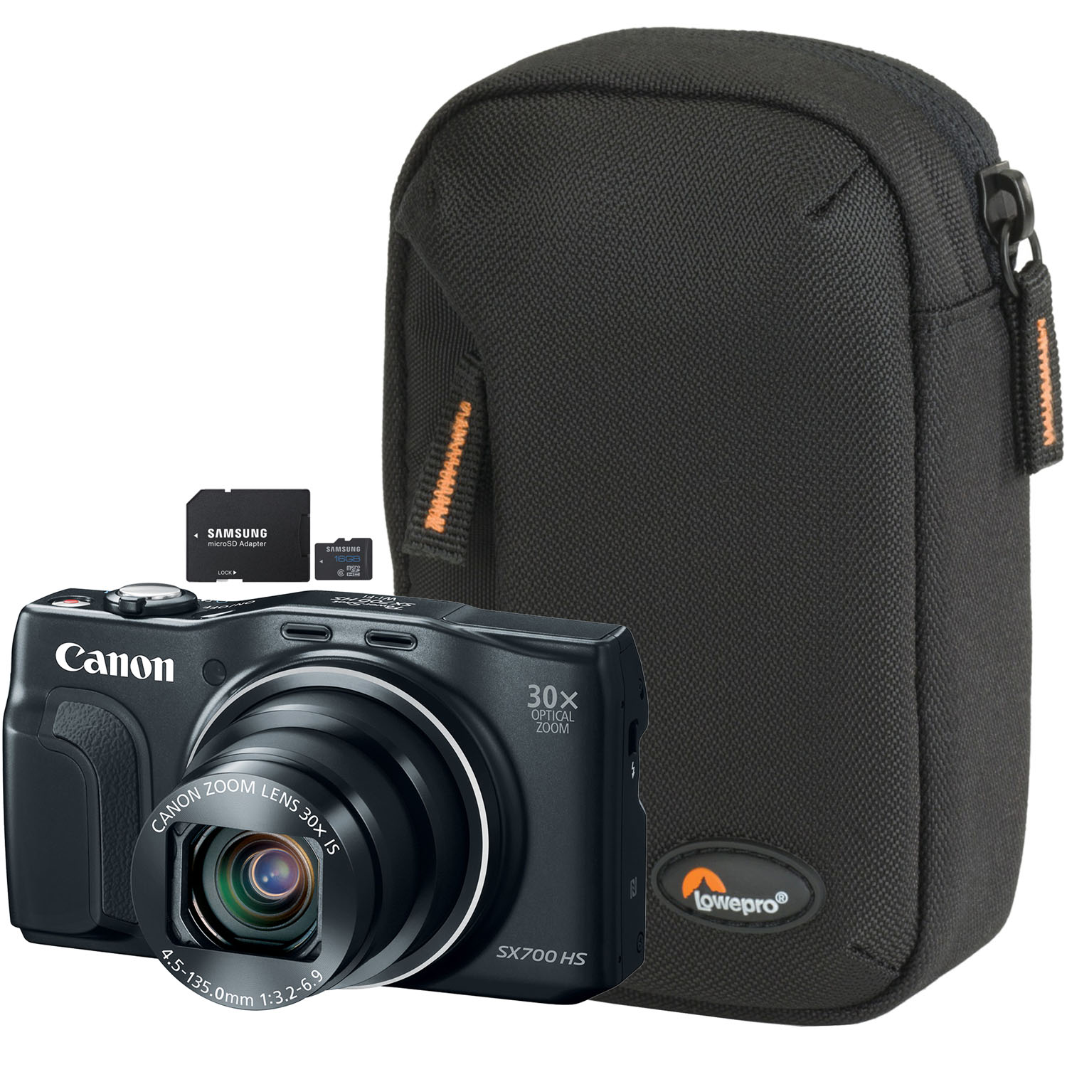 PowerShot SX700 HS Black 16.1MP Digital Camera, Compact Case and 16GB microSD Card with Adapter