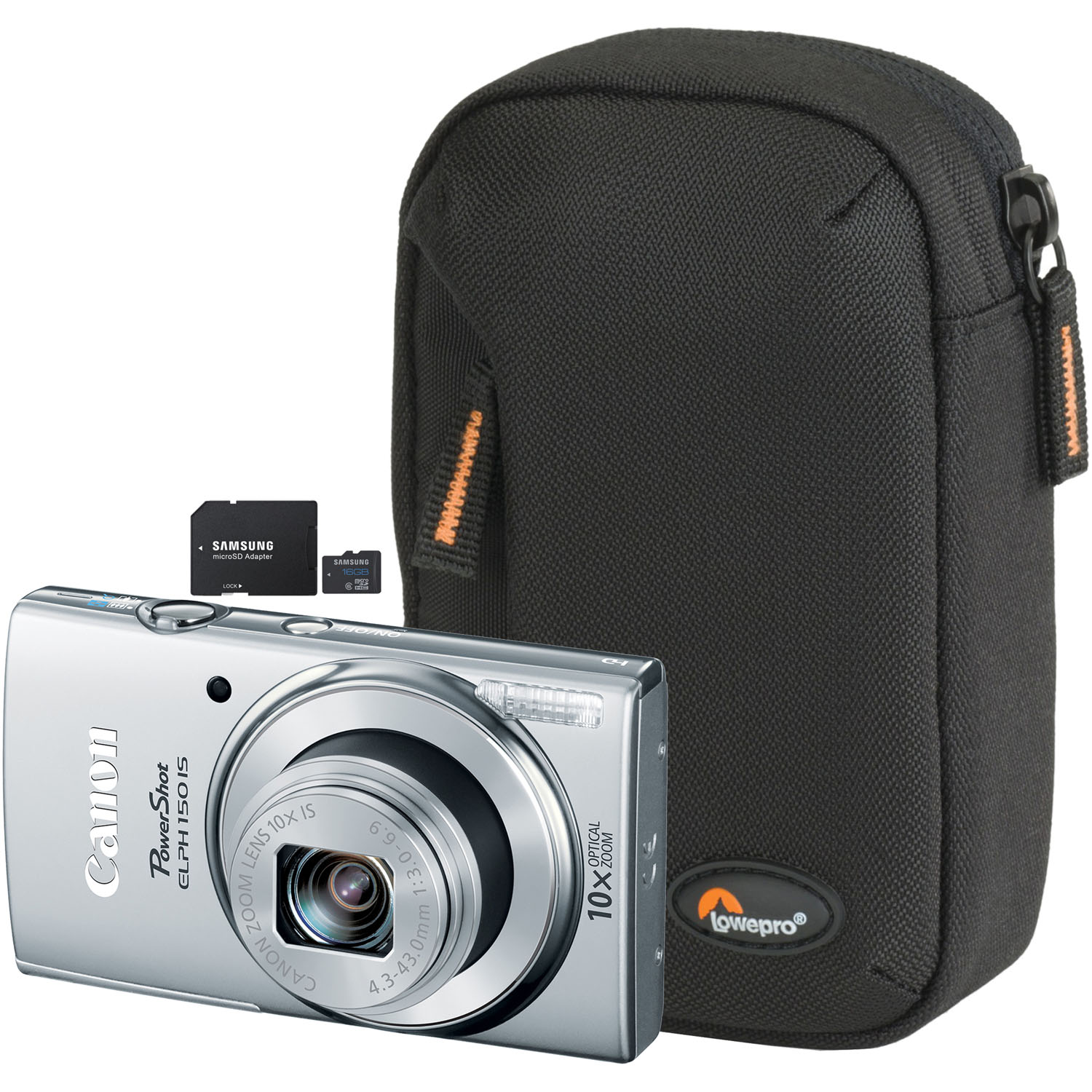 PowerShot ELPH 150 IS Silver 20MP Digital Camera, Compact Case and 16GB microSD Card with Adapter