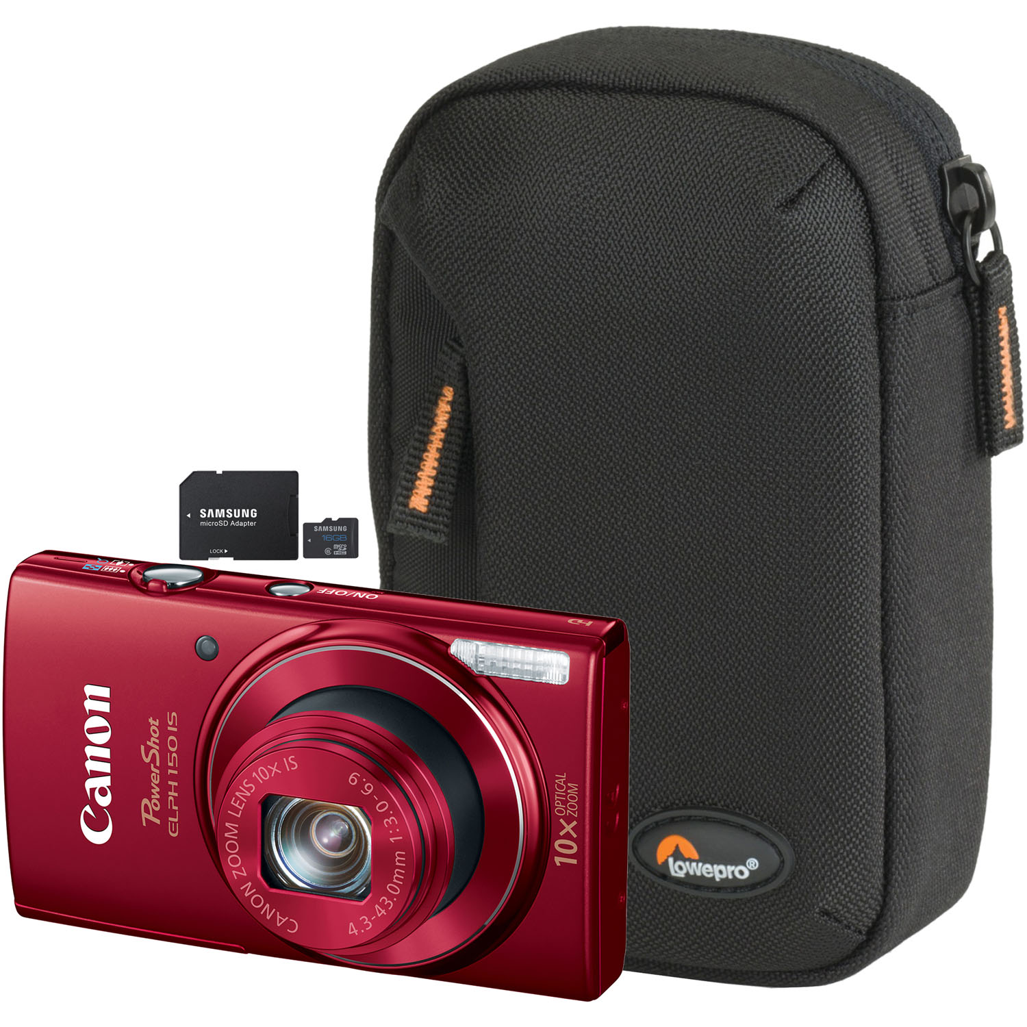 PowerShot ELPH 150 IS Red 20MP Digital Camera, Compact Case and 16GB microSD Card with Adapter