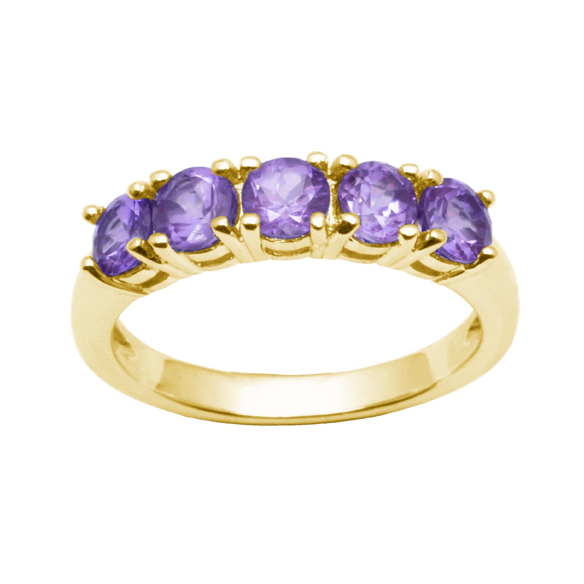 18K Yellow Gold Over Sterling Silver Genuine Amethyst 4mm