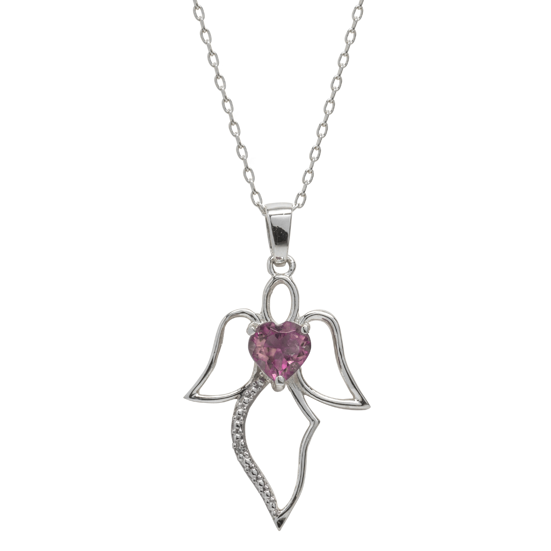 Sterling Silver Lab Created Pink Sapphire and Diamond Accent Angel Pendant