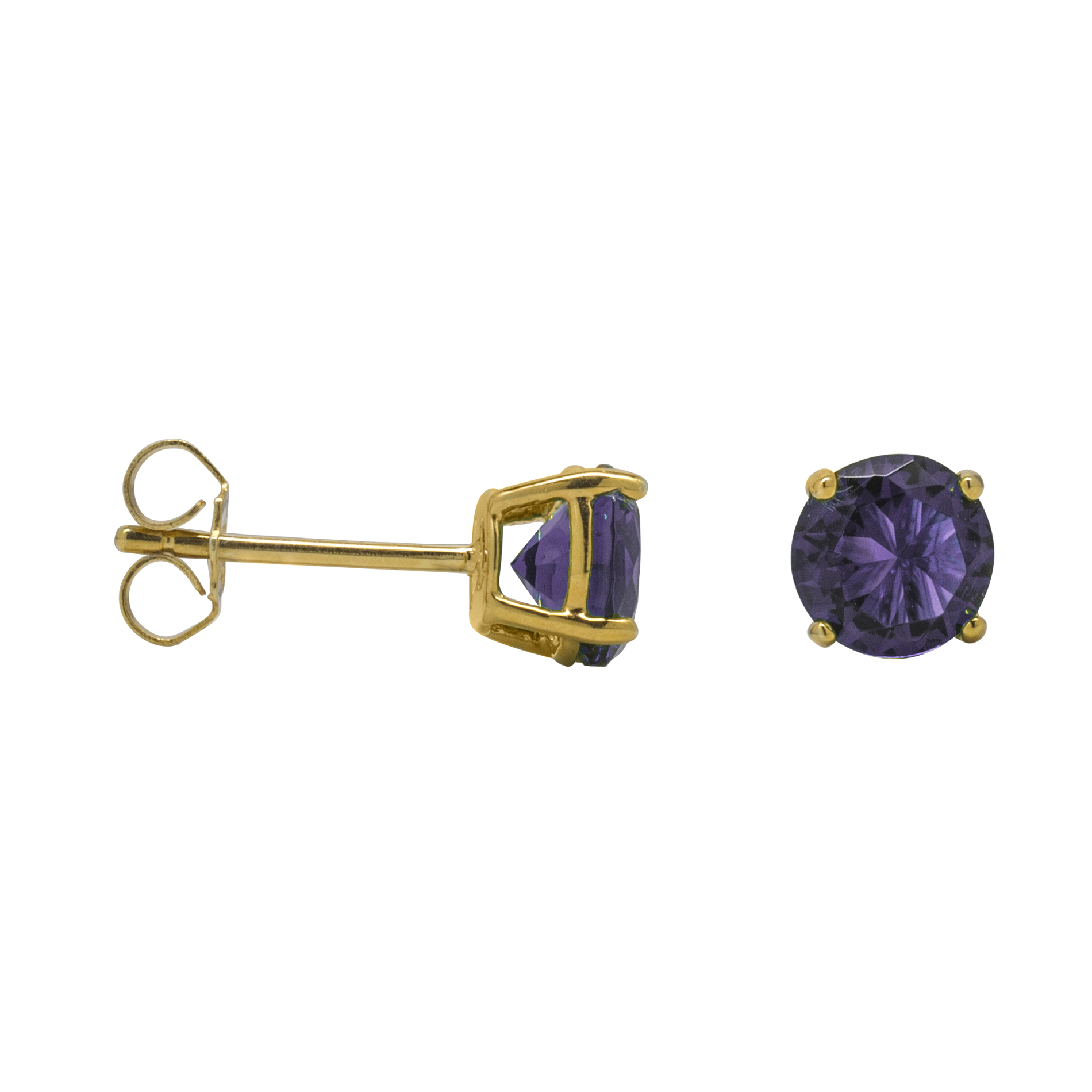 Gold Over Silver 6MM Round Amethyst Stud Earring