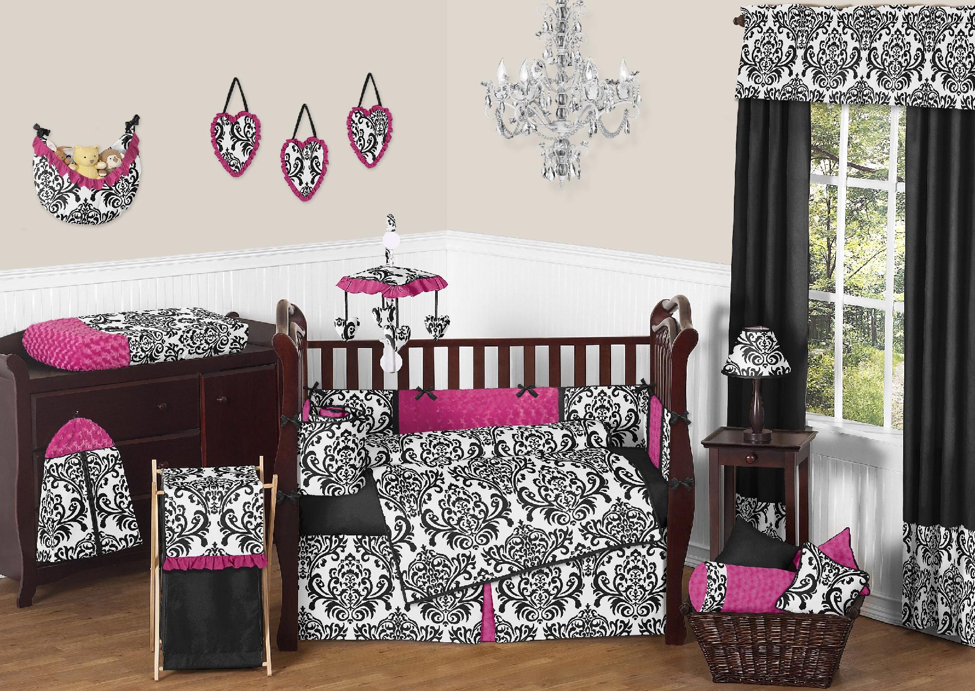 Sweet Jojo Designs Isabella Hot Pink, Black and White Collection 9pc ...