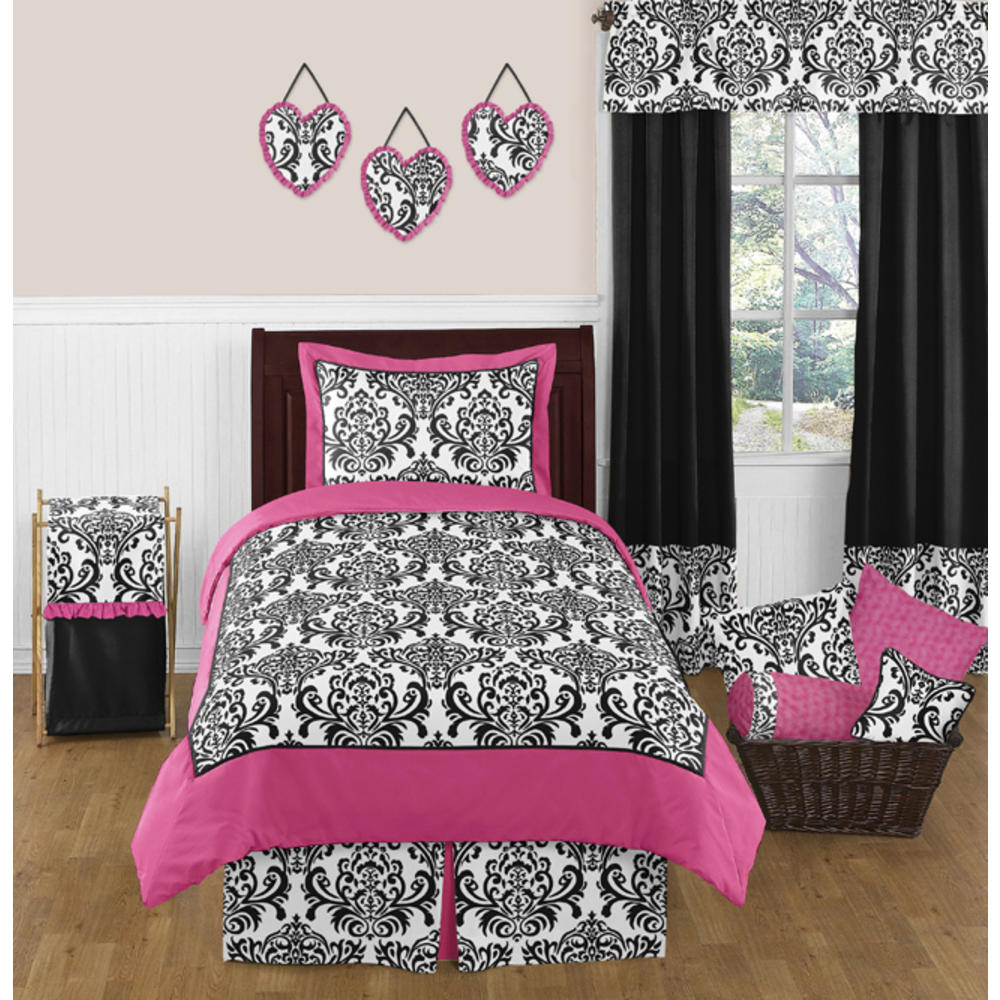 Sweet Jojo Designs Isabella Hot Pink, Black and White Collection Queen Bed Skirt