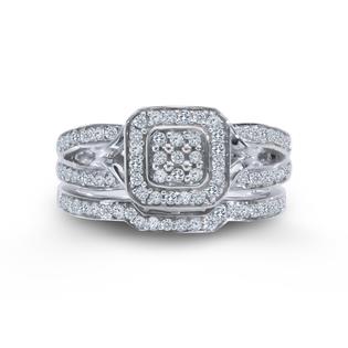 Eternal Treasures 1/2 Cttw. Sterling Silver Cluster Diamond Bridal Set