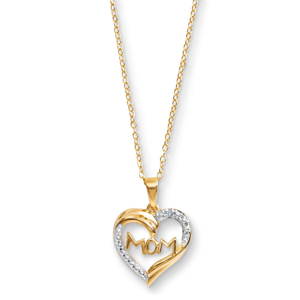 Yellow Gold Over Silver Diamond Accent Mom Heart Pendant Necklace