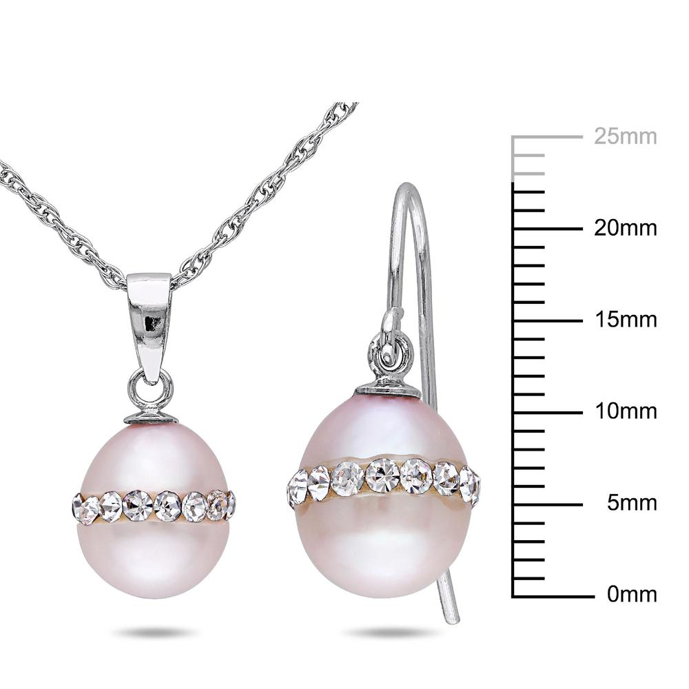 Sterling Silver 8.5-9mm Freshwater Pearl and White Crystal Pendant