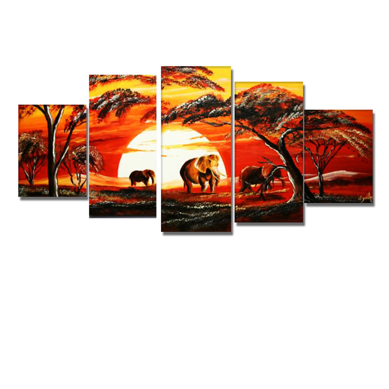 Large African Landscape Painting - 60 x 34 in - 5 Panels