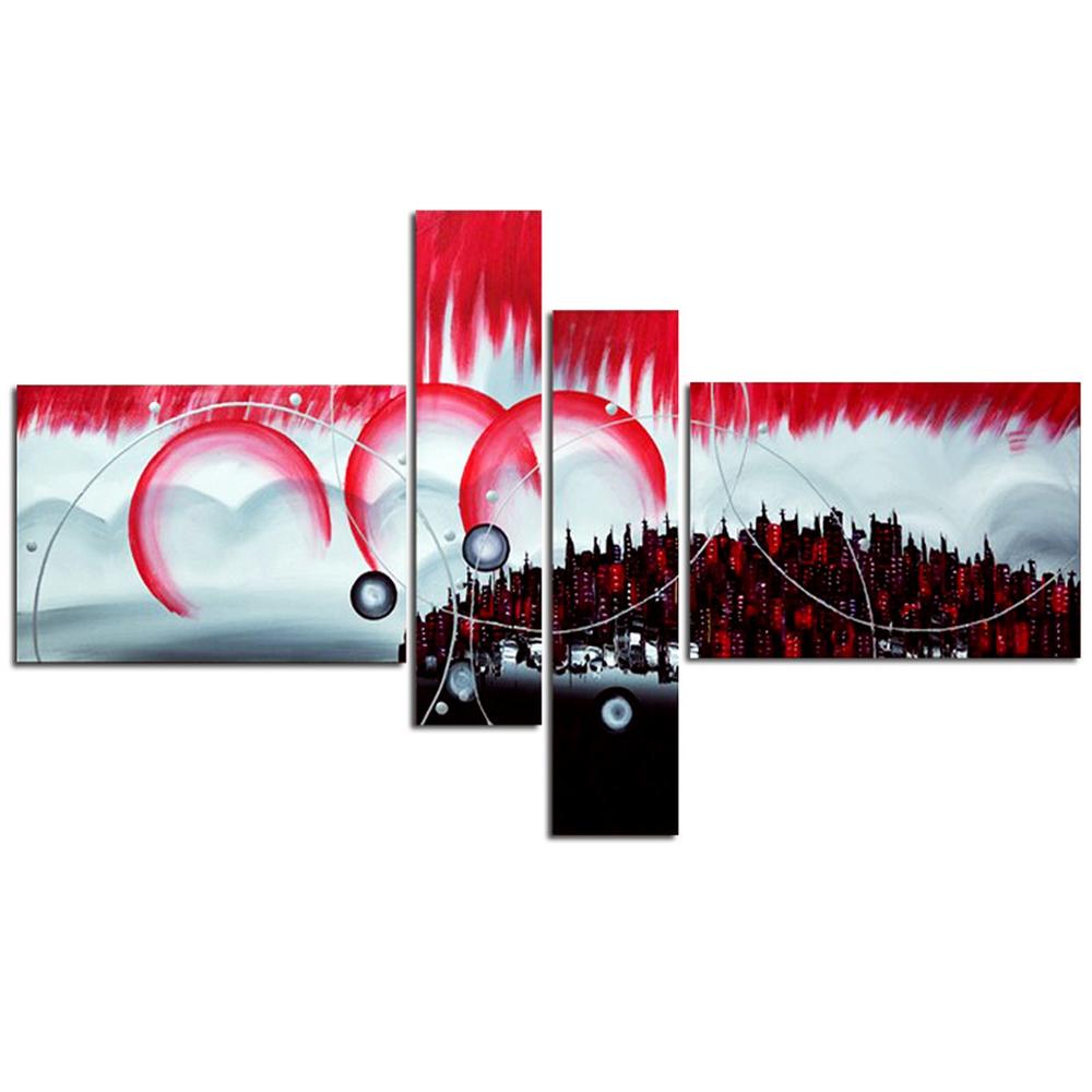 Red Modern Architecture Painting - 63 x 33 in - 4 Panels