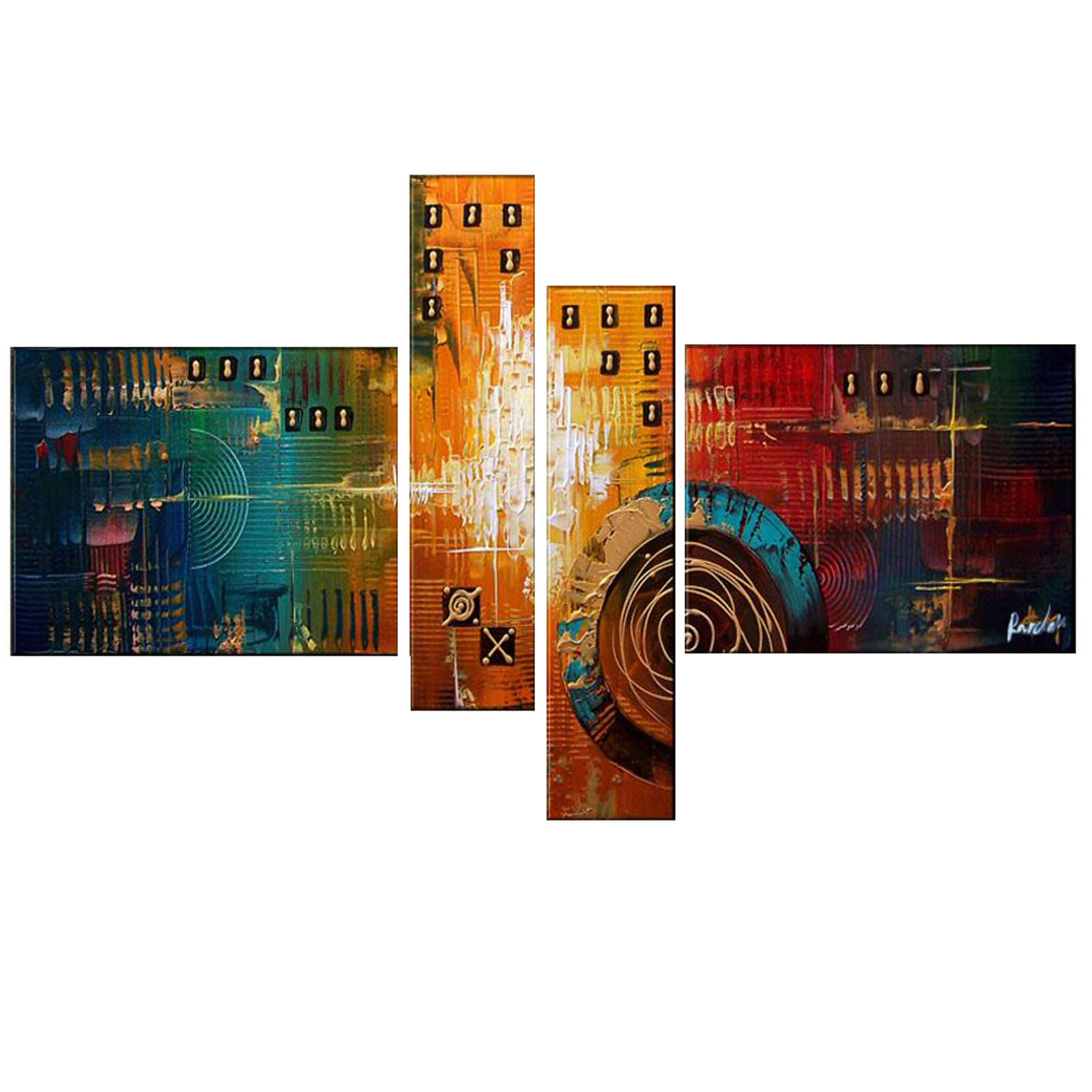 Multi-Color Textured Abstract Painting- 64 x 34 in - 4 Panels