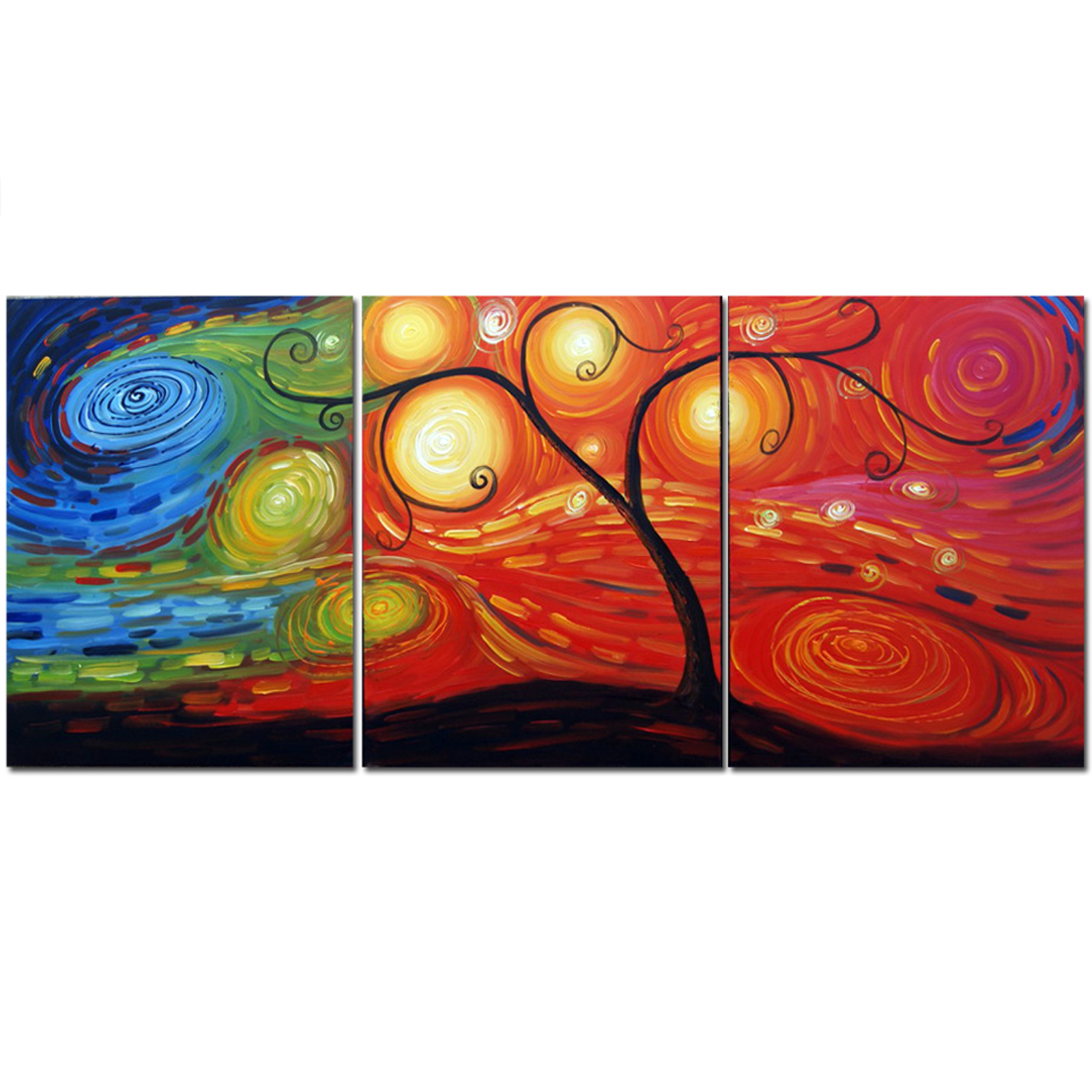 Psychedelic Modern Tree Painting - 60 x 24 in - 3 Panels