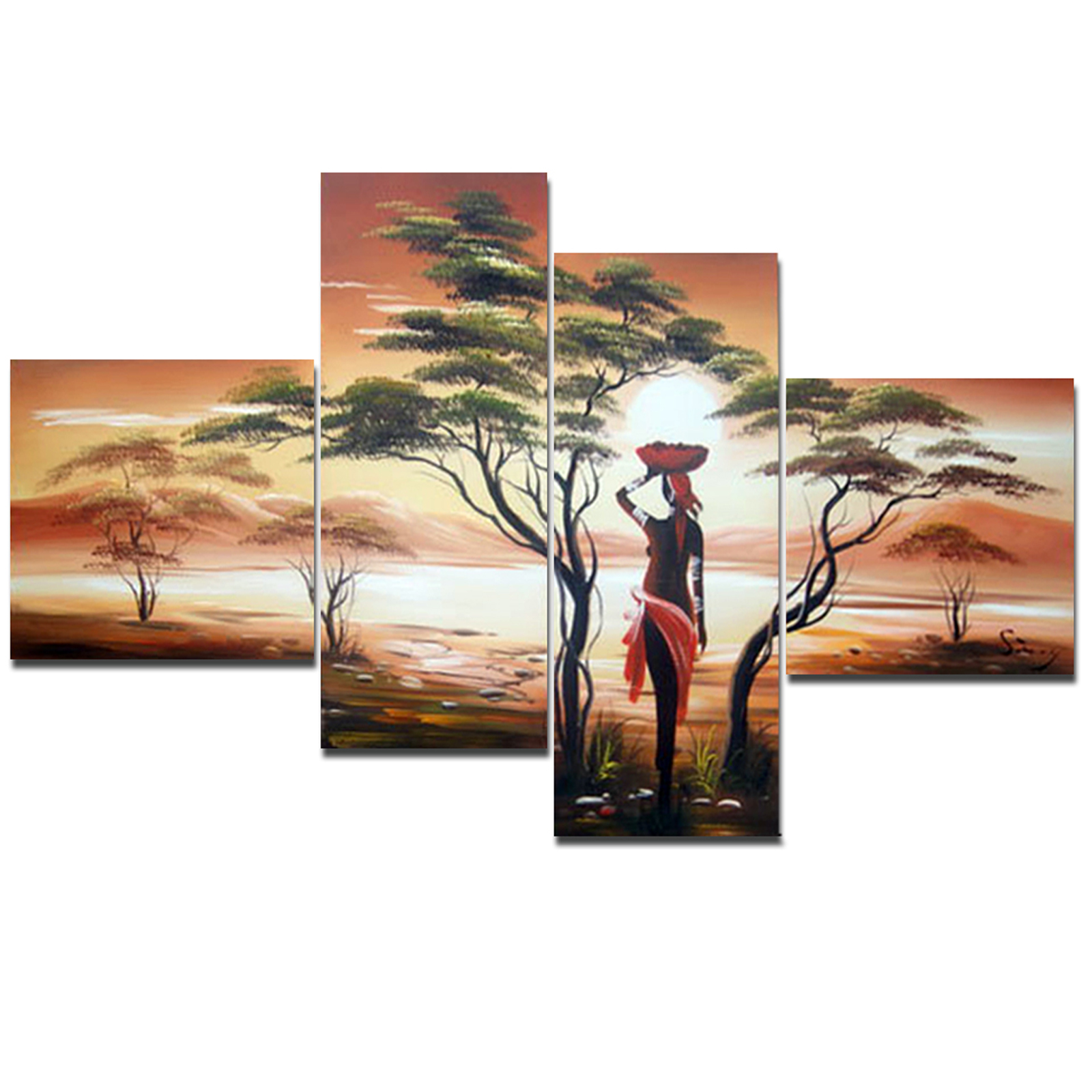 African Woman Painting - 55 x 36 in - 4 Panels
