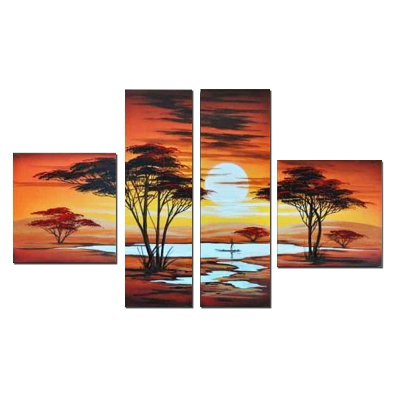 African Sunset Oil Painting- 56 x 30 in - 4 Panels