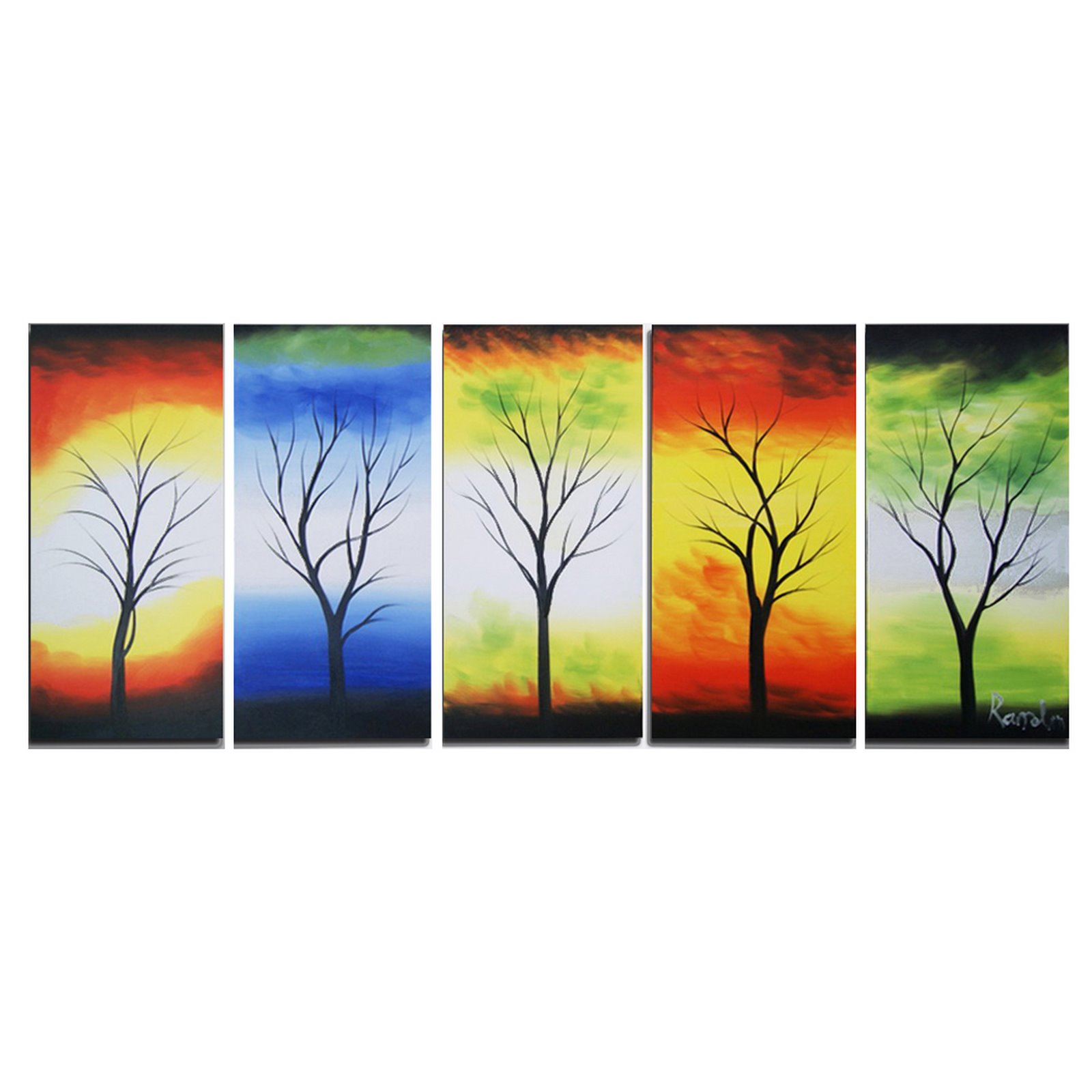 The 5 Elements Modern Tree Painting- 60 x 28 in - 5 Panels