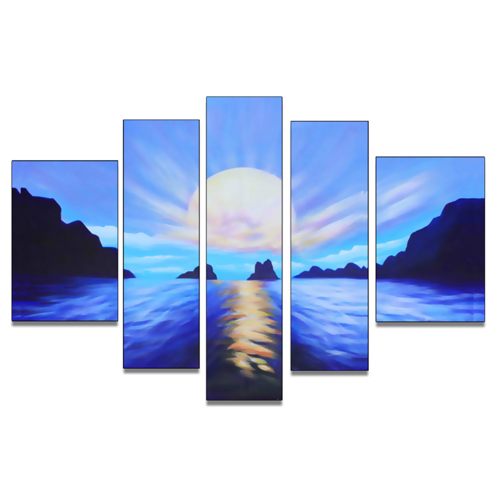 Blue Seascape Painting- 58 x 36 in- 5 Panels