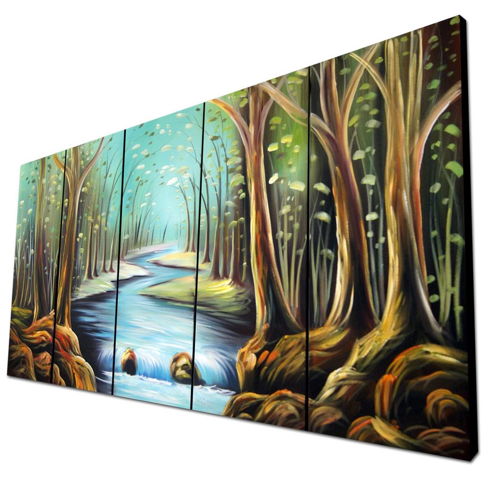 Modern Enchanted Forest Oil Painting - 60 x 32 in - 5 Panels