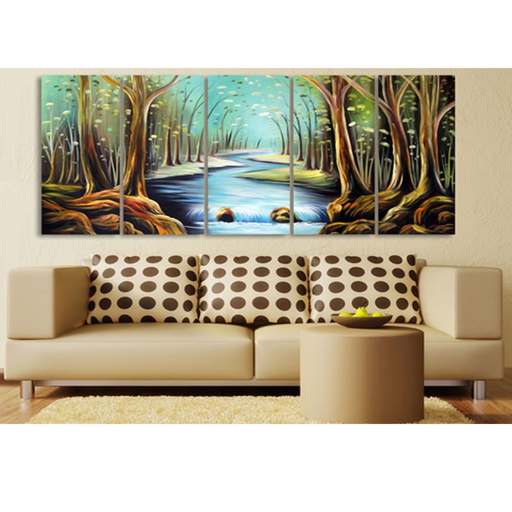 Modern Enchanted Forest Oil Painting - 60 x 32 in - 5 Panels