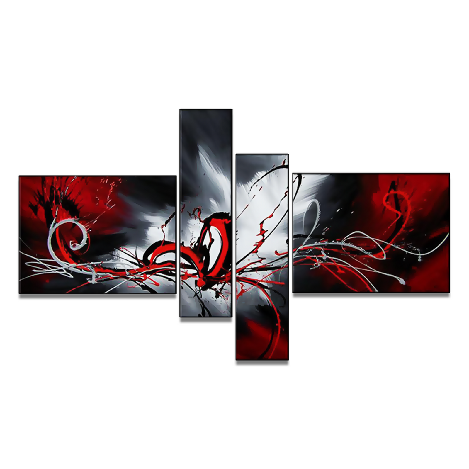 Red and Grey Abstract Canvas Painting - 63 x 33 in - 4 Panels