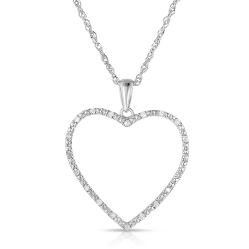 Sterling Silver 0.125 cttw Diamond Heart Pendant With 18" Chain