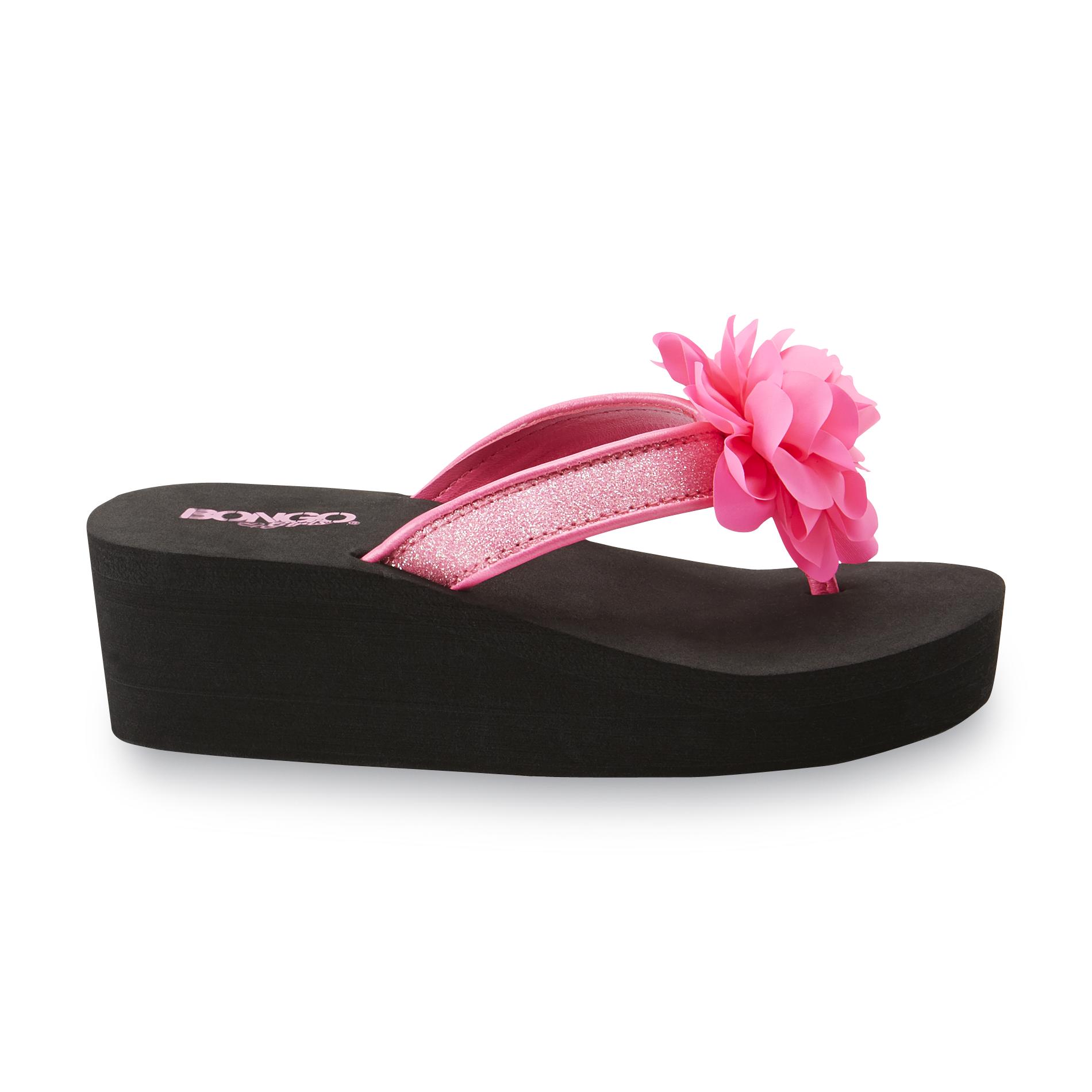 Bongo Girl's Roper PinkBlack Wedge Flip-Flop - Flower - Clothing ...