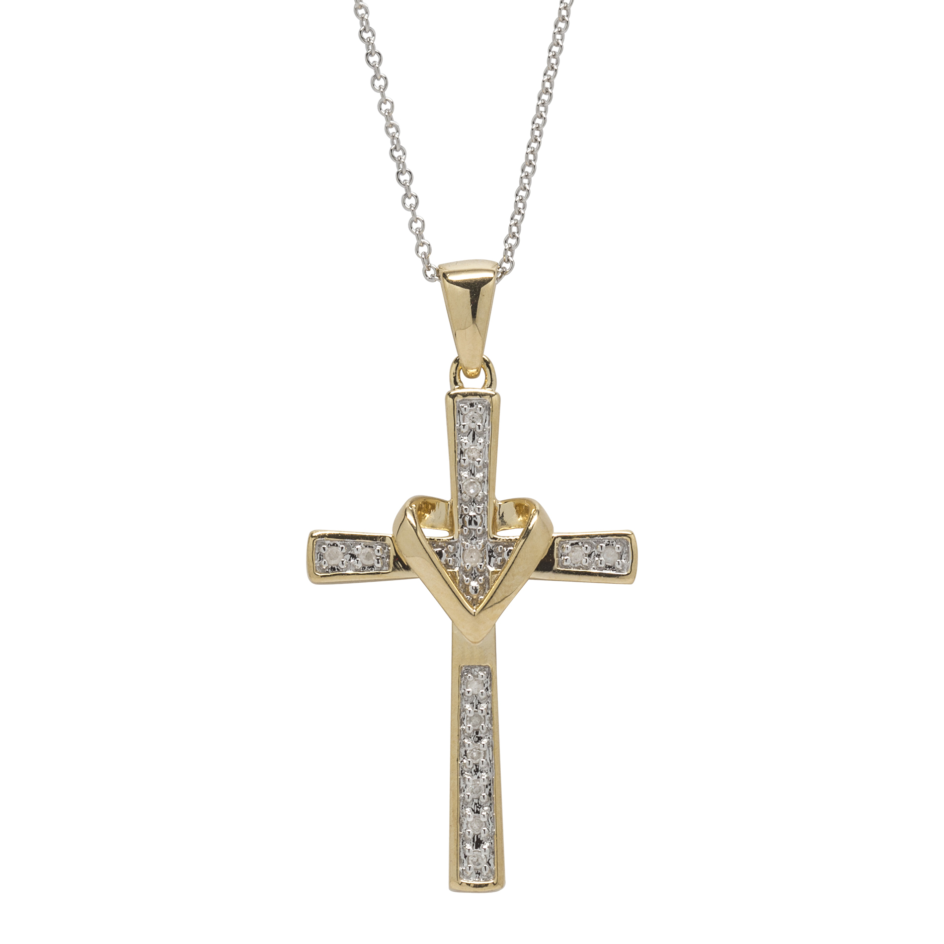 Gold over Silver 1/10 cttw Diamond Cross Pendant