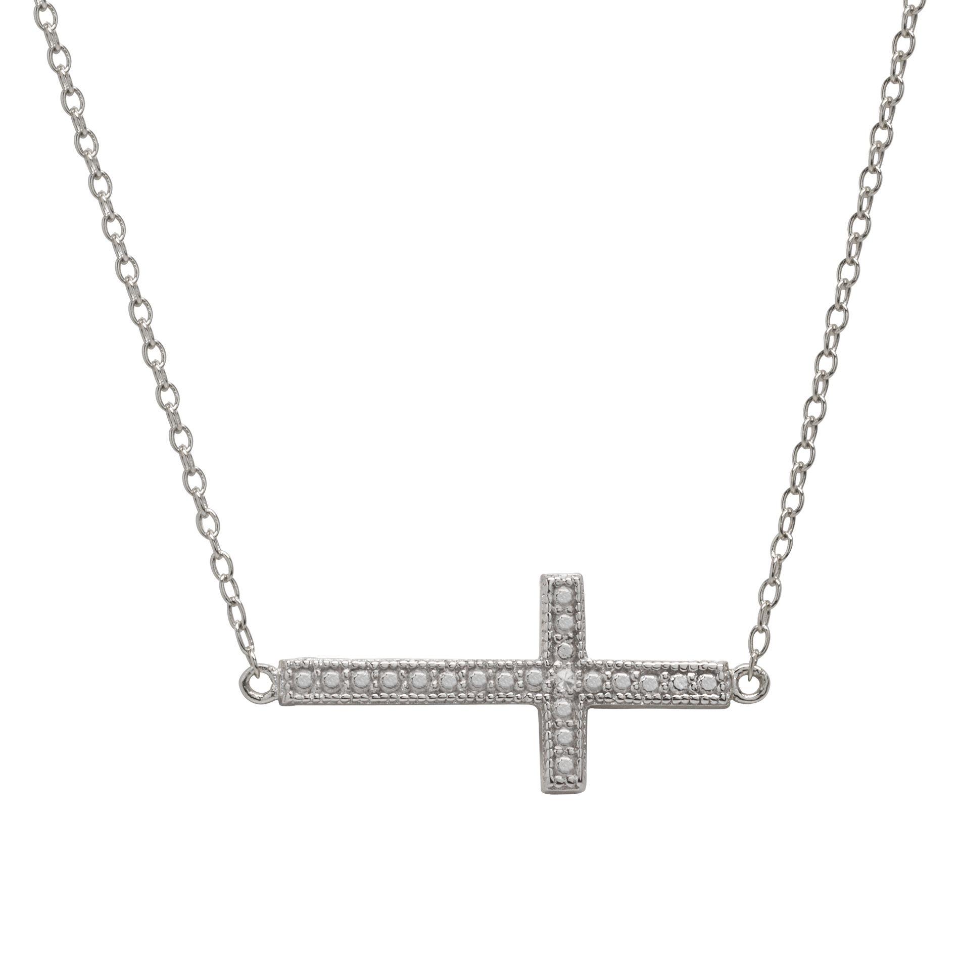 Sterling Silver Diamond Accent Side Way Cross Necklace
