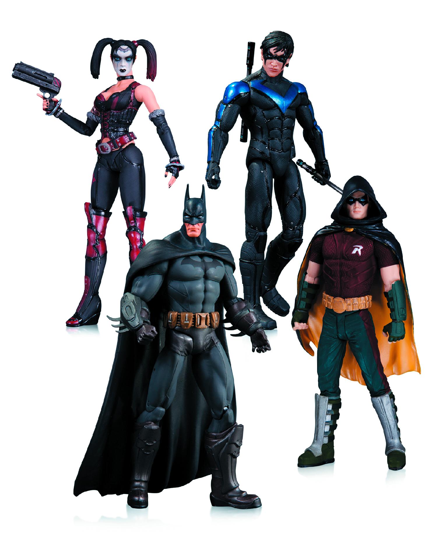 Arkham City: Harley Quinn,  Batman,  Nightwing, & Robin Action Figure 4 Pack Box Set