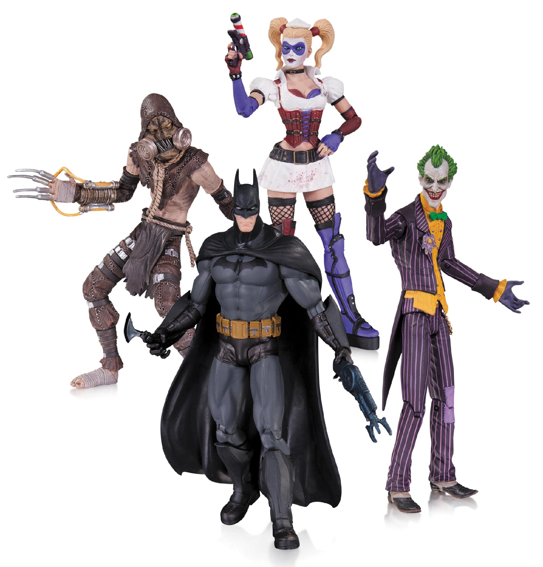 Arkham Asylum: Joker, Harley  Quinn, Batman, & Scarecrow Action Figure 4 Pack Box Set