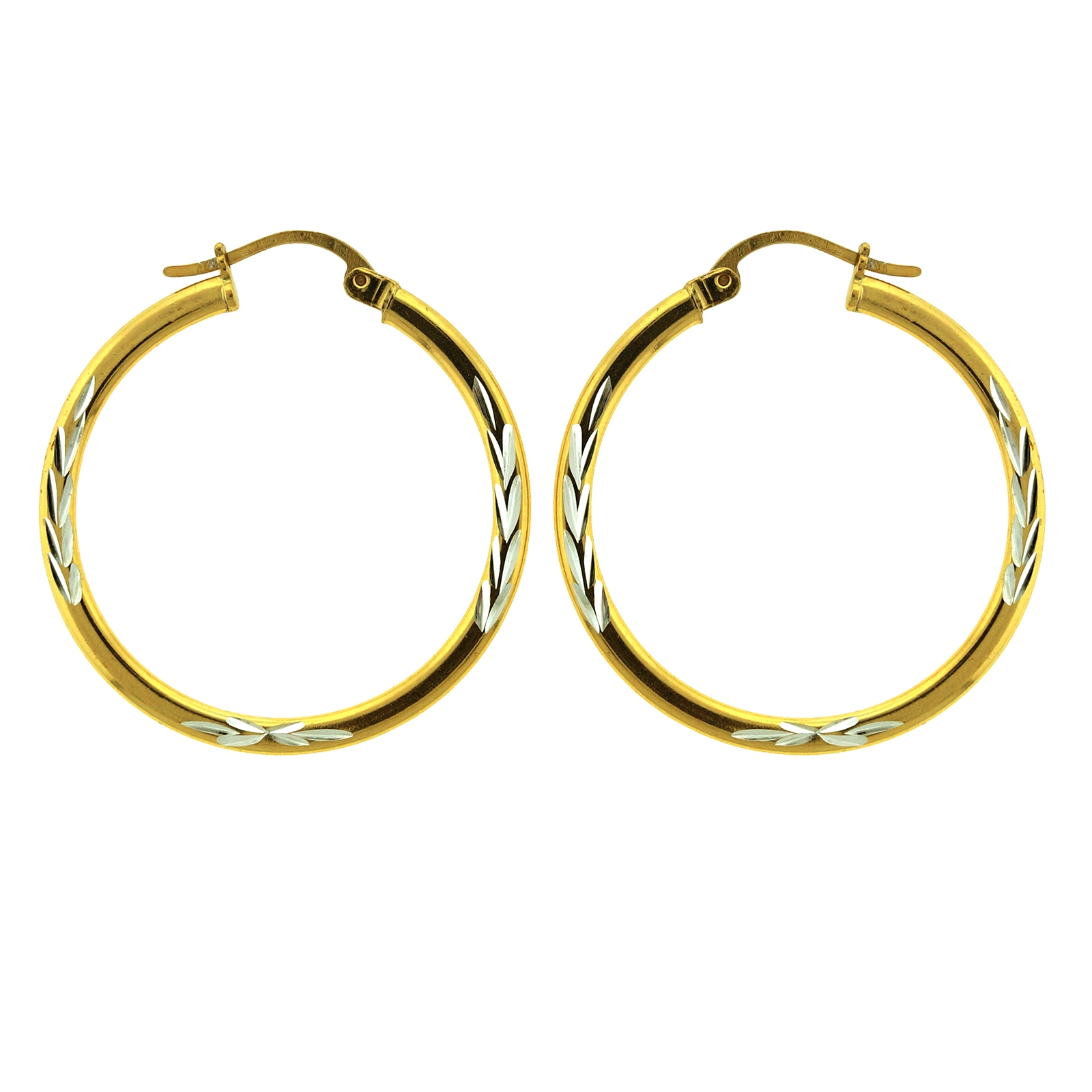 Gold over Sterling Silver Two-Tone 30x2mm Hoop Earrings