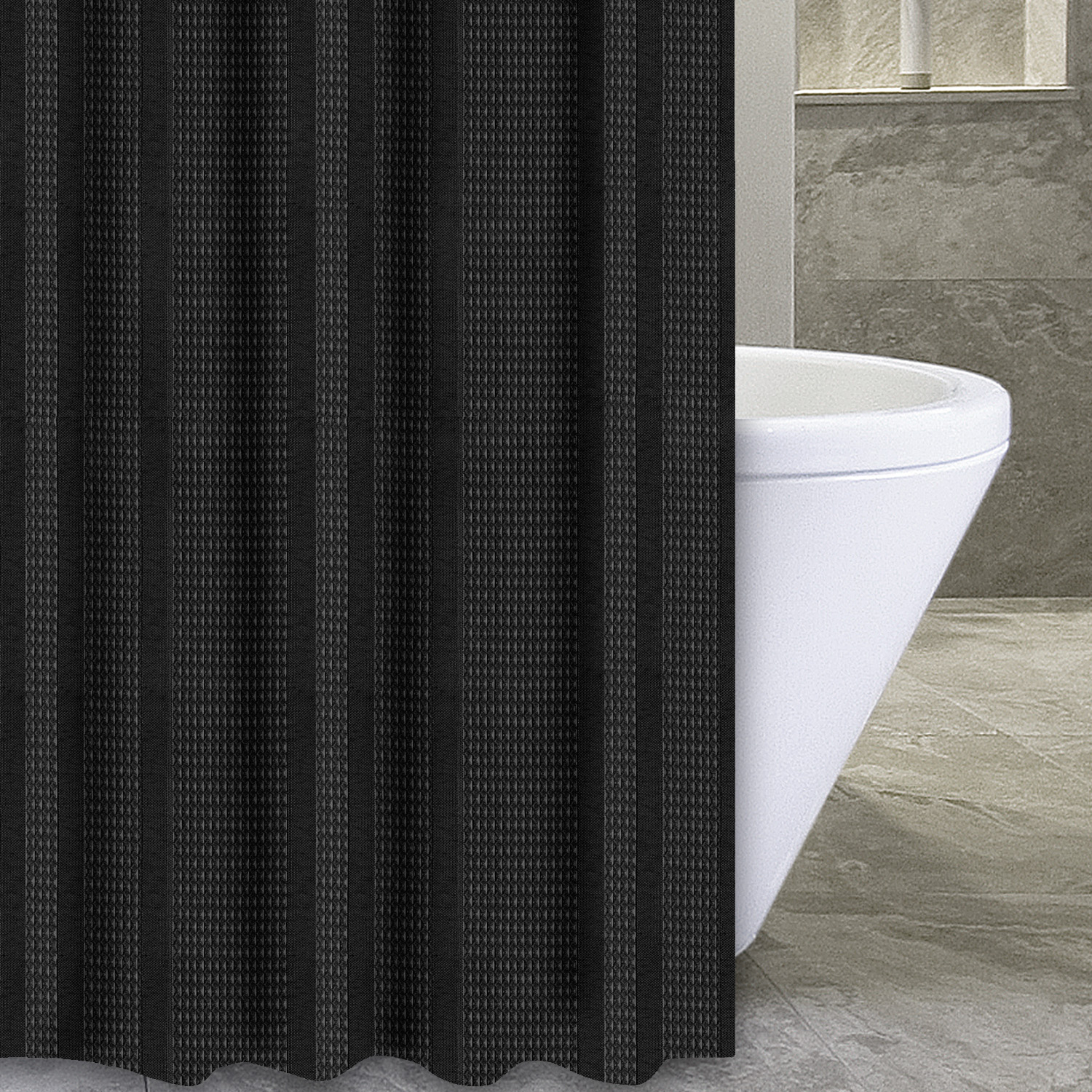 Popular Bath Products Waffle Stripe 72" x 84" Shower Curtain - Black, ivory, mocha & white