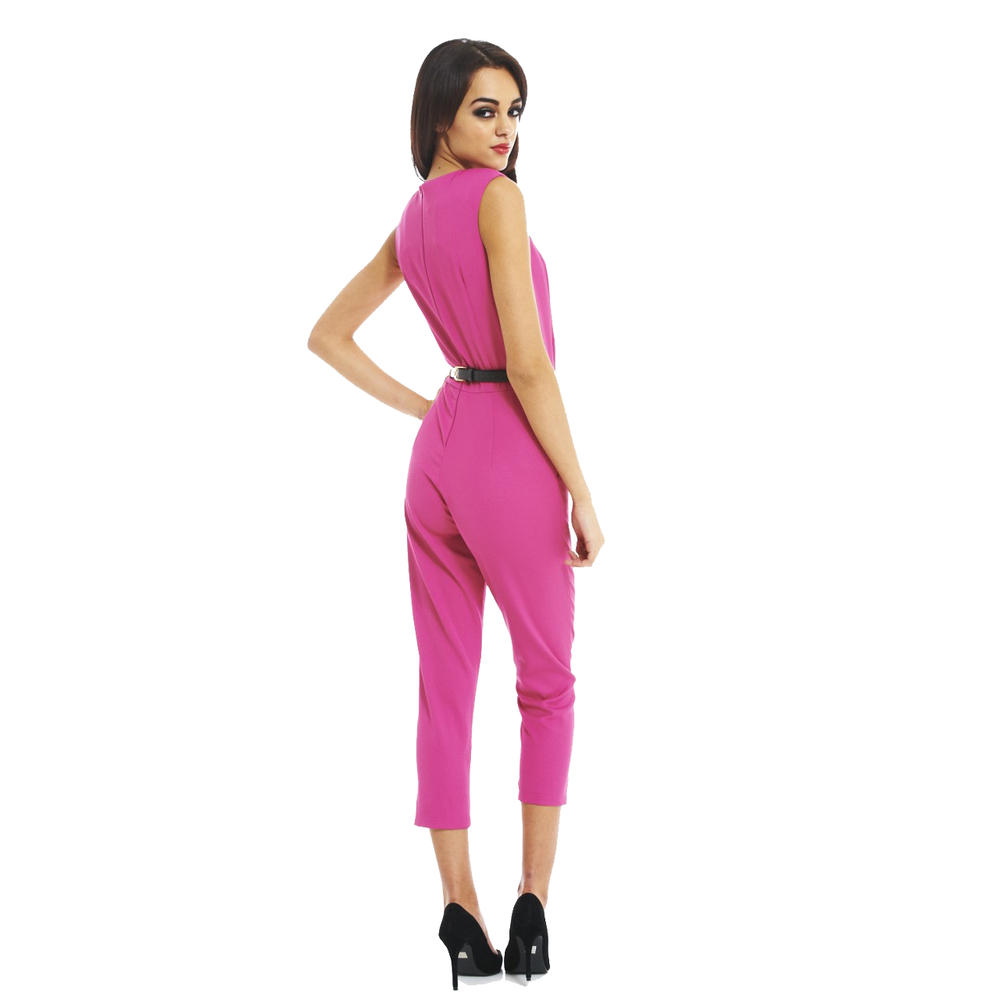 AX Paris Women's Wrap Front Gold Belt Pink Jumpsuit - Online Exclusive