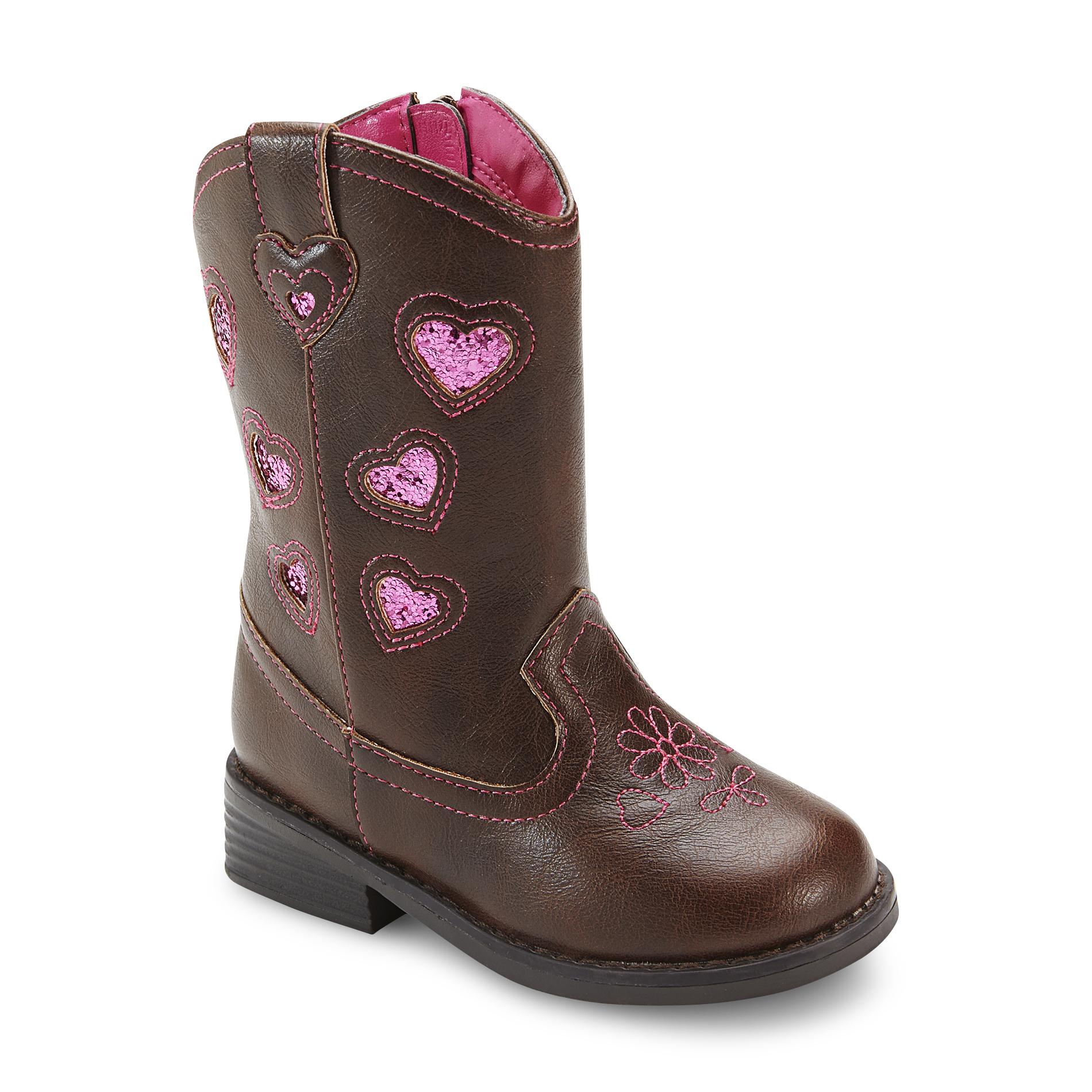 Bongo Toddler Girl's 6" Gretchen Brown/Pink Cowboy Boot Shop Your Way