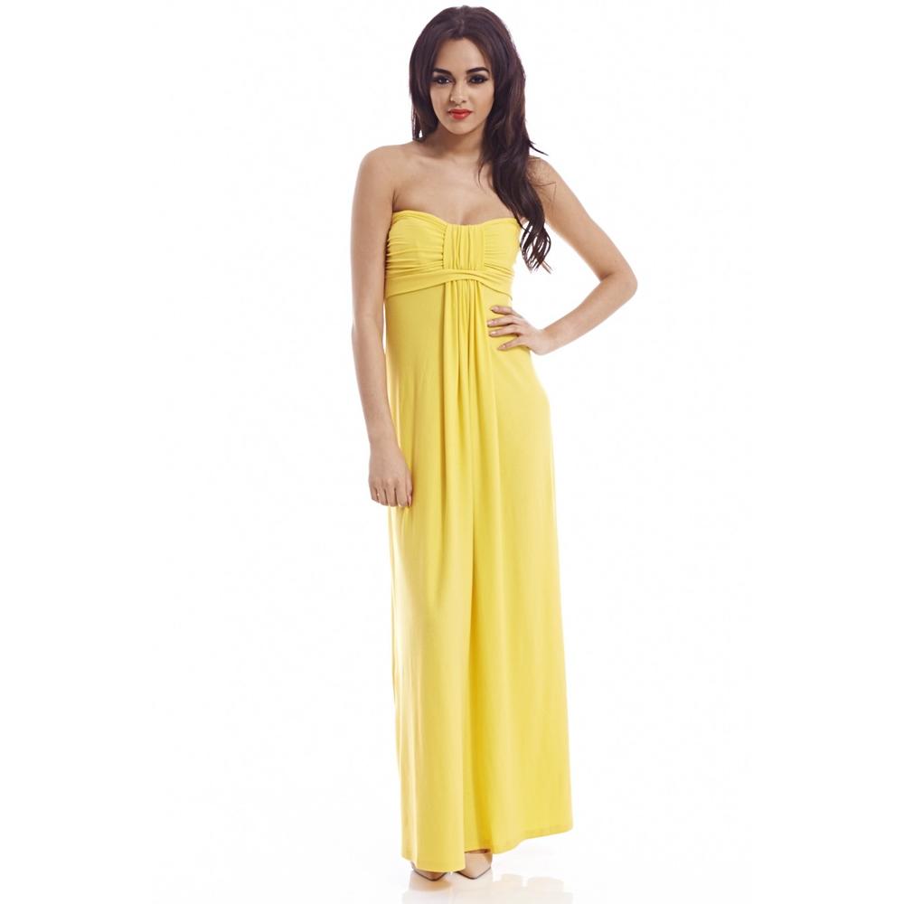AX Paris Women's Plain  Strapless Maxi Yellow Dress - Online Exclusive