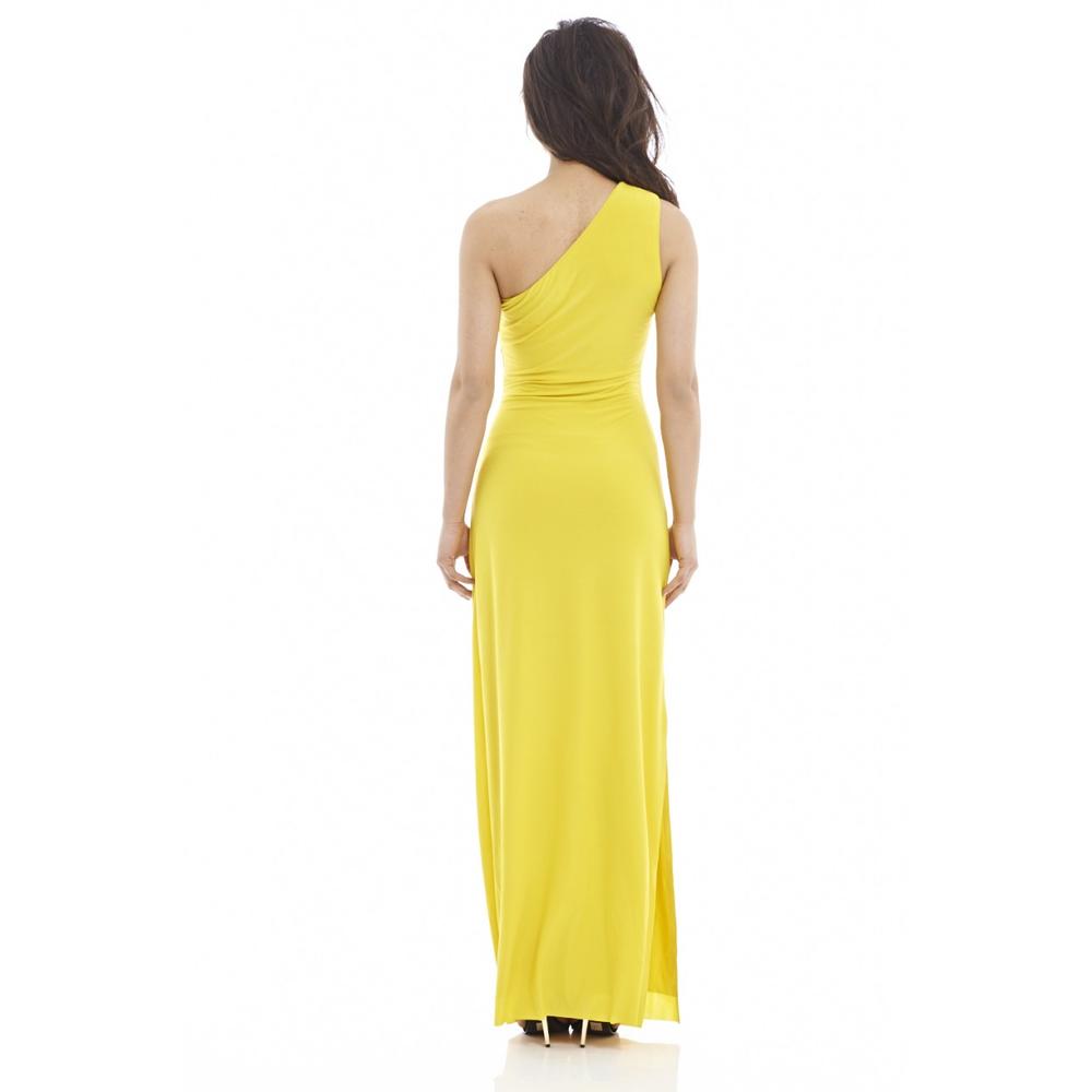 AX Paris Women's Plain One Shoulder Maxi Yellow Dress - Online Exclusive