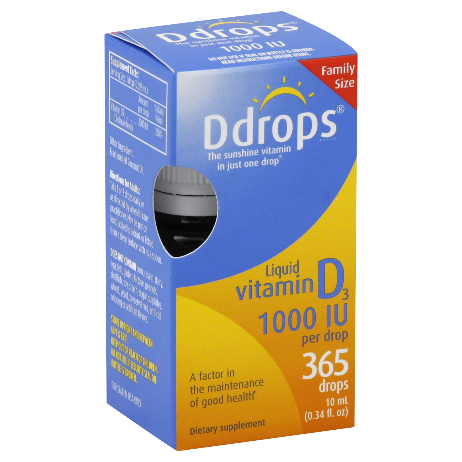 Vitamin D3, 1000 IU, Liquid, Family Size, 0.34 fl oz (10 ml)