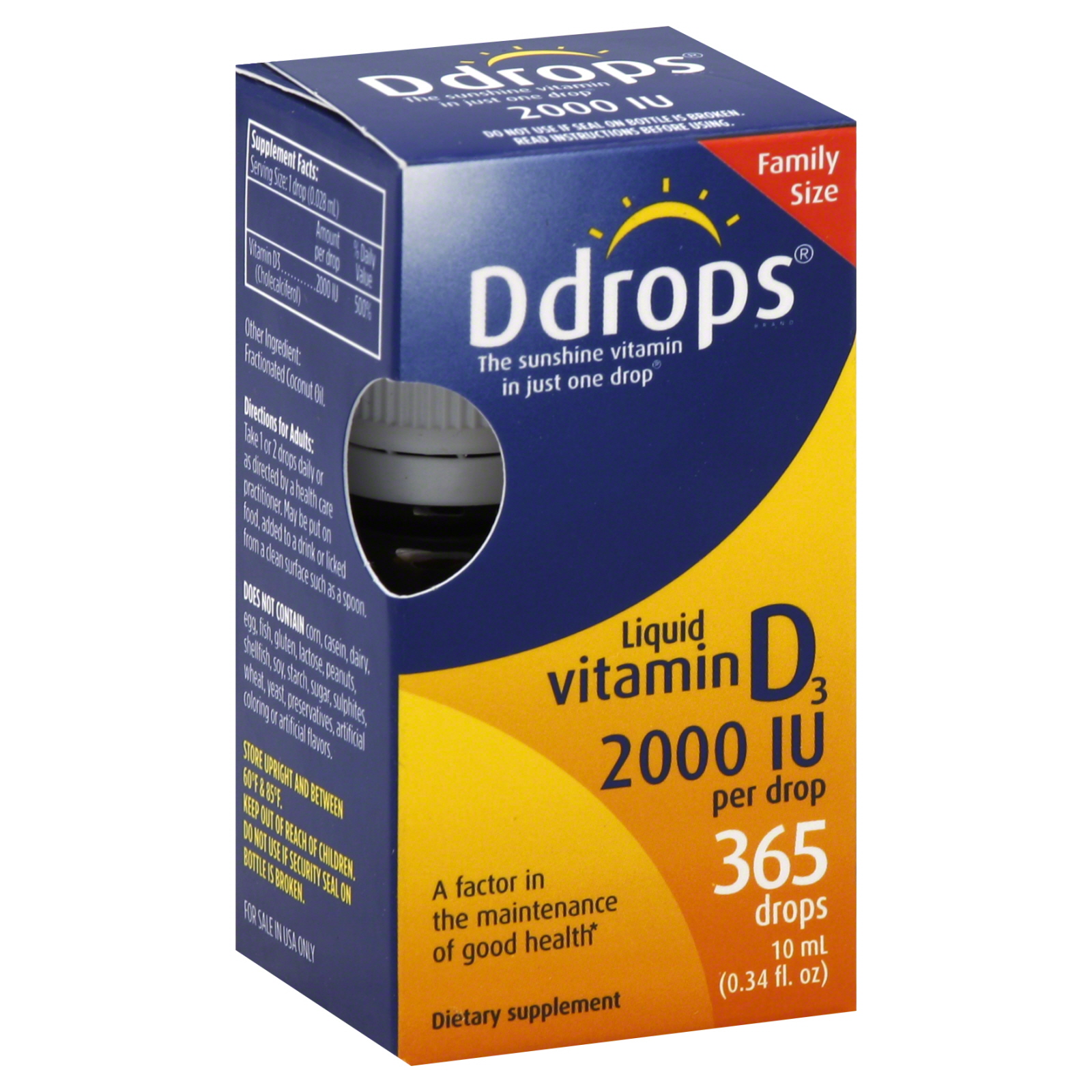 Vitamin D3, 2000 IU, Liquid, Drops, Family Size, 365 drops [0.34 fl oz (10 ml)]