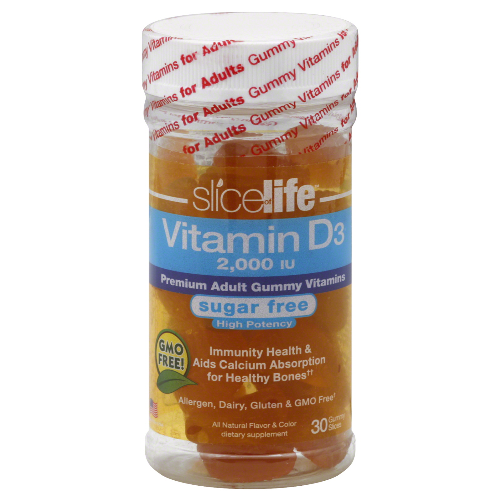 Vitamin D3, for Adults, 2000 IU, Sugar Free, Gummy Slices, 30 slices