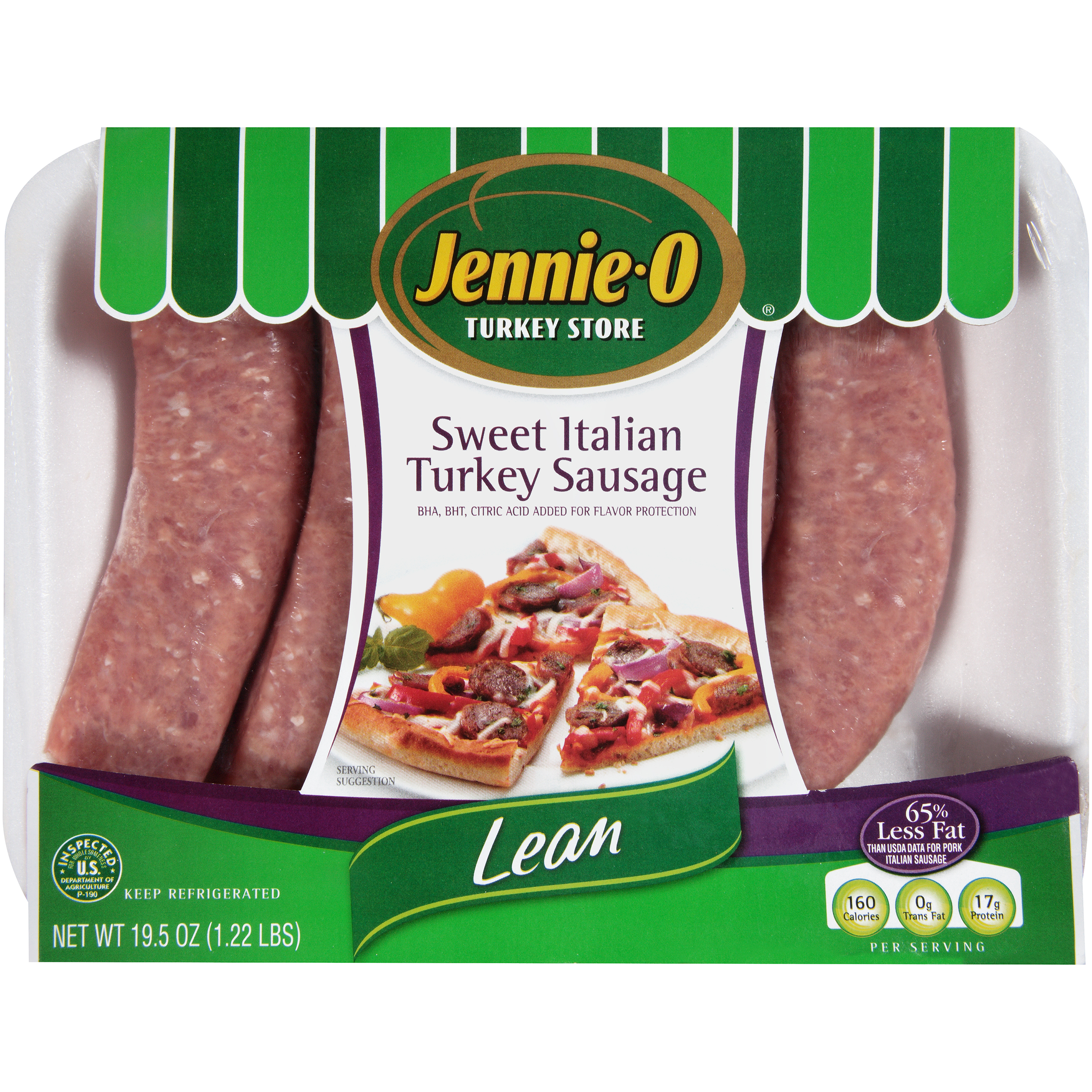 Sweet Italian, Lean, 12 pkgs/cs Turkey Sausage (002766) 19.5 OZ TRAY