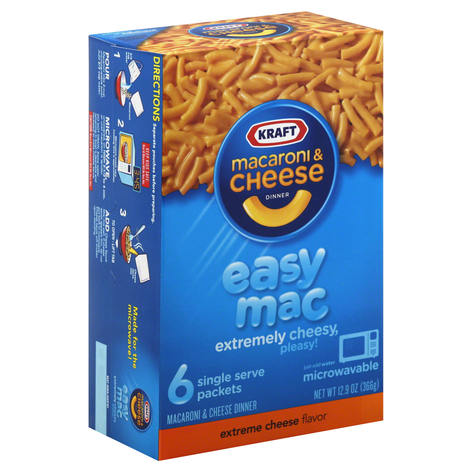 Kraft Easy Mac Macaroni and Cheese Dinner, Extreme Cheese, 6 packets