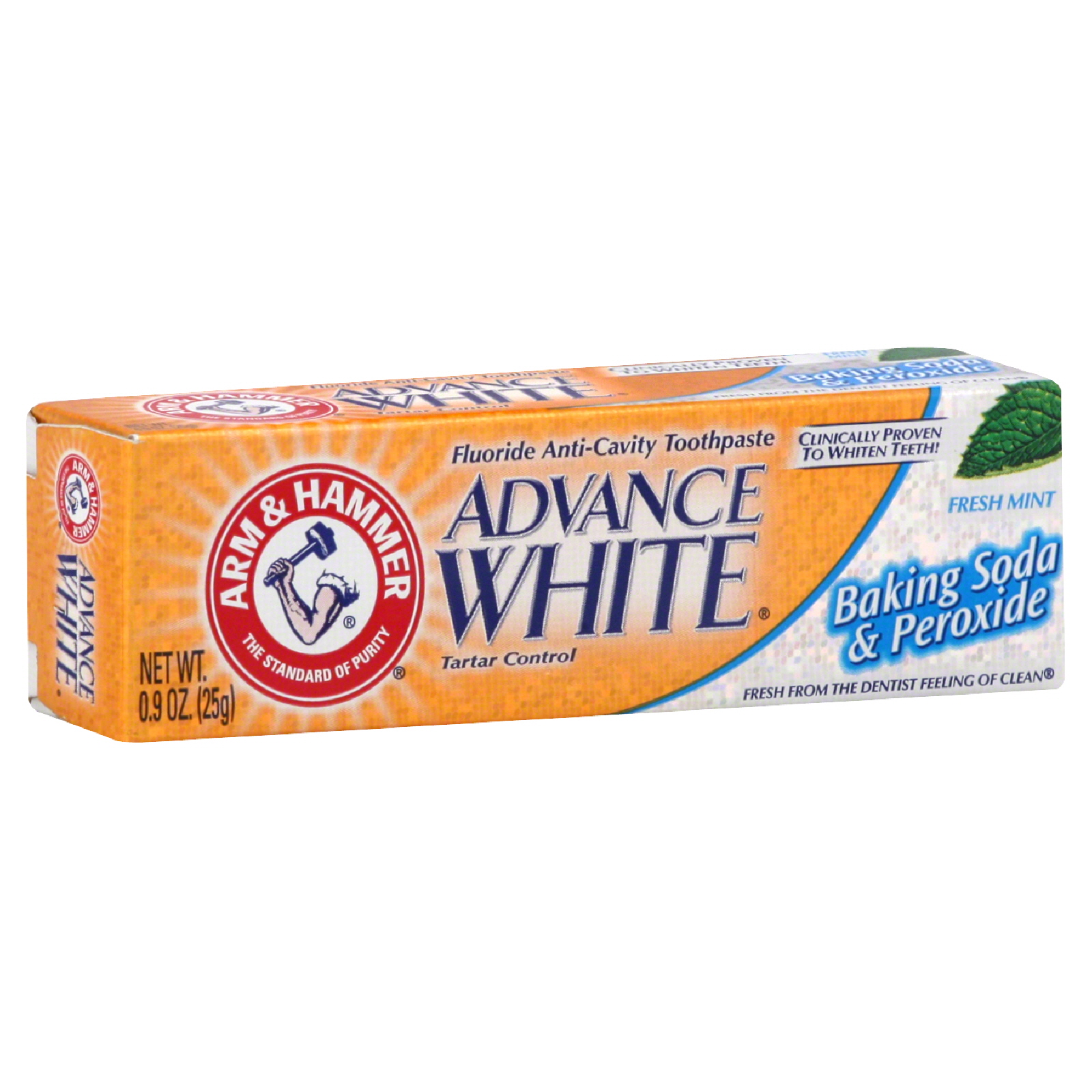 Arm & Hammer Advanced White Toothpaste, Fluoride Anti-Cavity, Baking Soda & Peroxide, Fresh Mint, 0.9 oz (25 g) at Kmart.com