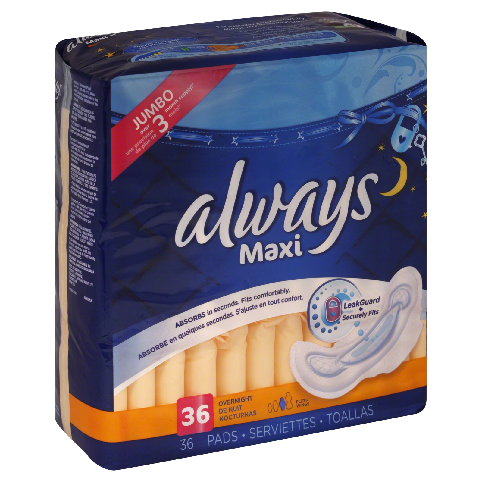 Always Maxi Pads with Flexi-Wings, Overnight, 36 pads at mygofer.com