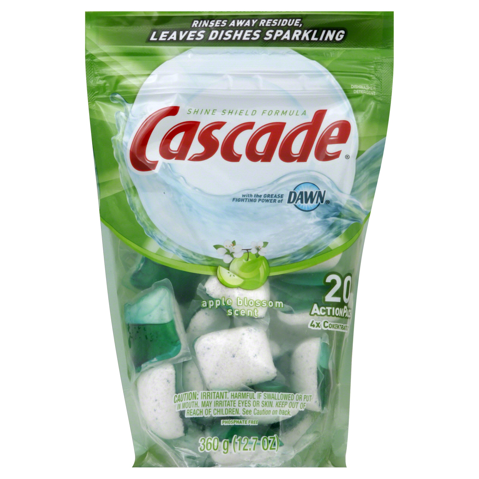 Cascade Dishwasher Detergent, ActionPacs, 4X Concentrated, Apple Blossom Scent, 20 pacs [12.7 oz (360 g)] at mygofer.com