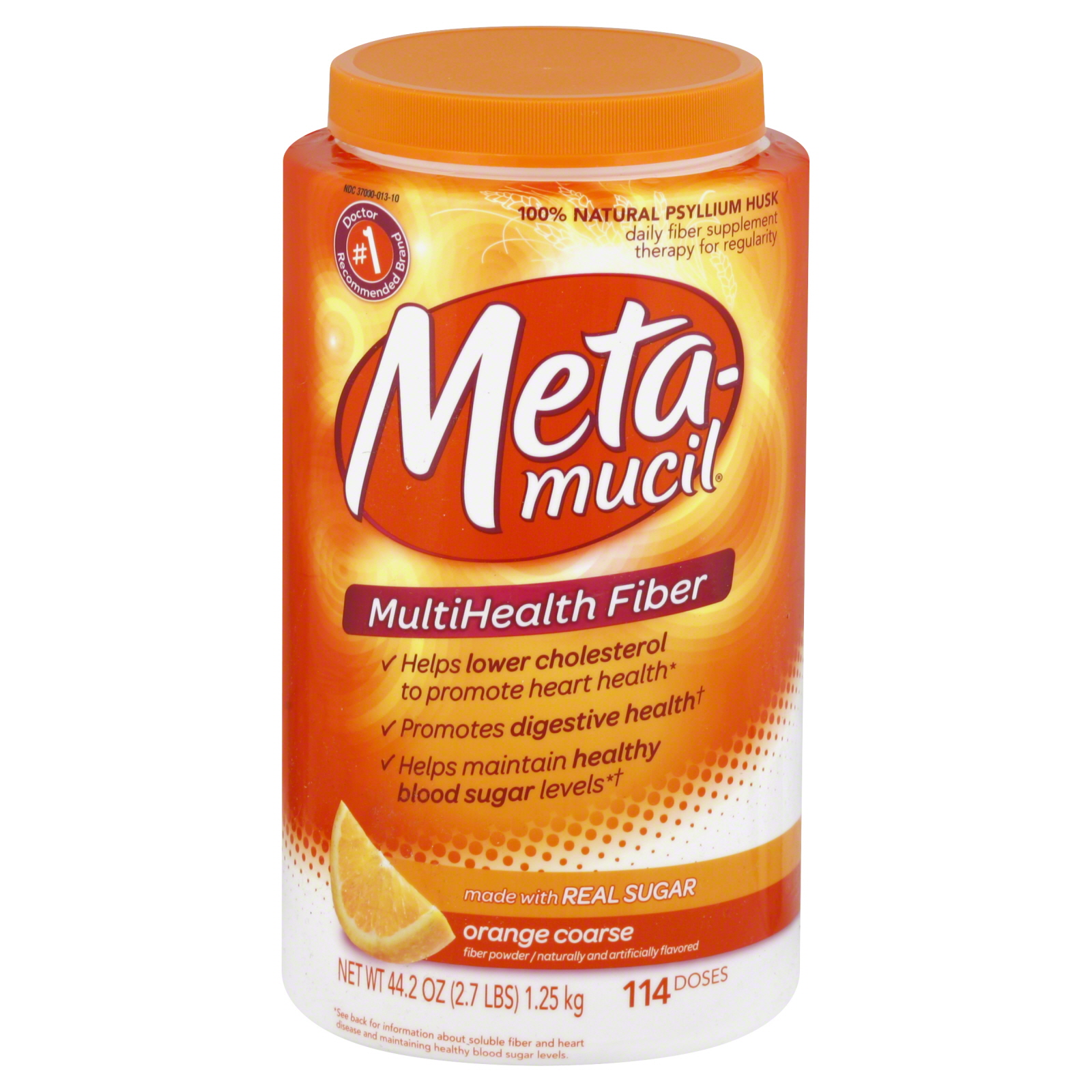 Metamucil Natural Psyllium Fiber Laxative Original Texture Coarse Milled Orange Flavor 44 2 oz 2 7