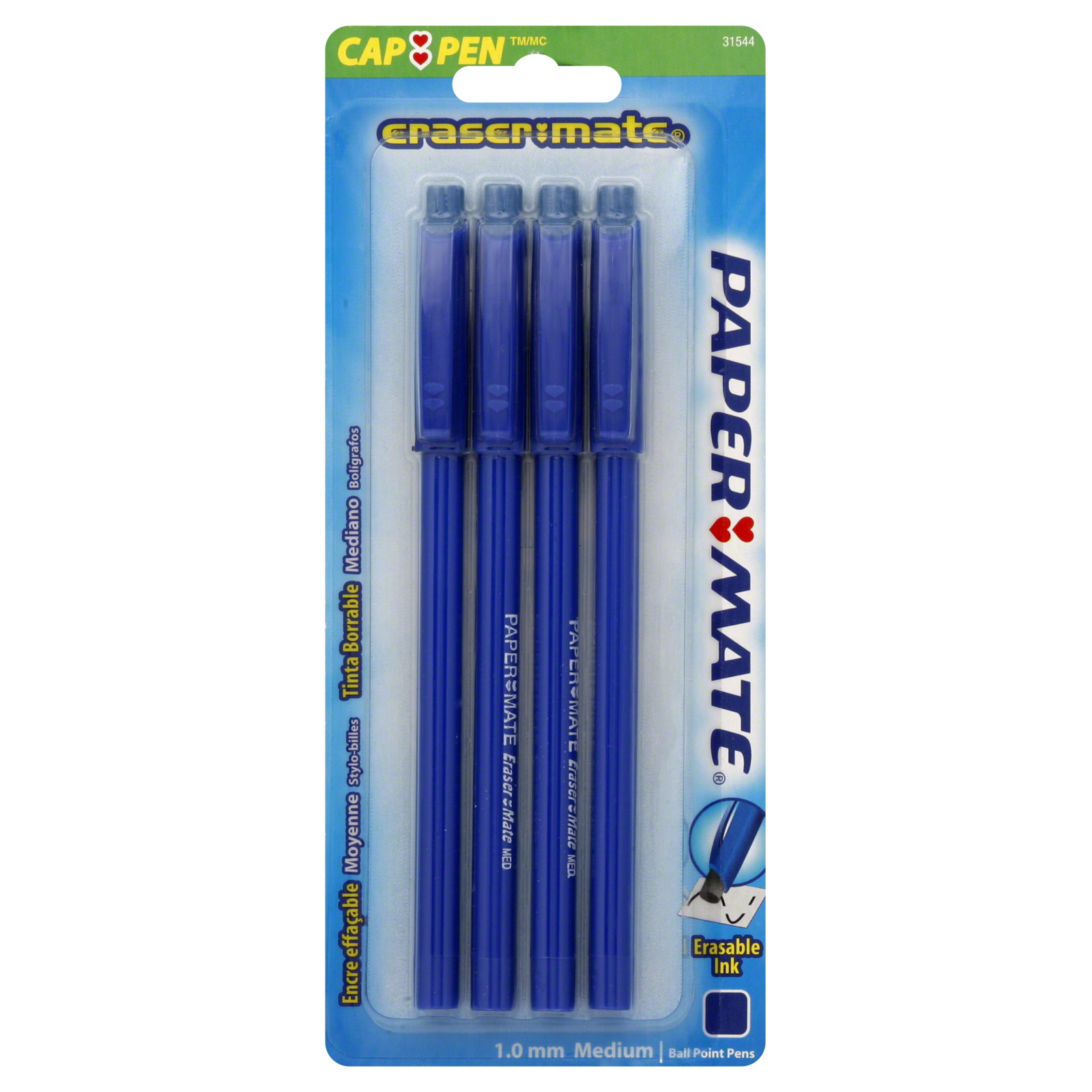 UPC 041540315445 Papermate Eraser Mate Blue Medium Point Erasable Pens (Pack of 8)