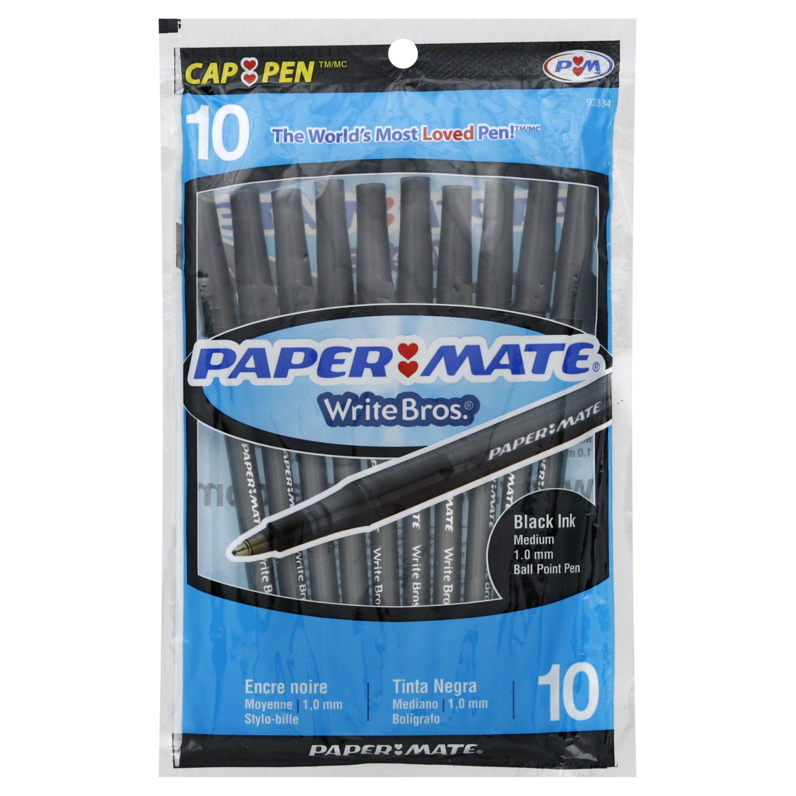 UPC 041540933342 product image for Write Bros Ball Point Pens, Cap-Pen, Medium (1.0 mm), Black Ink, 10 pens | upcitemdb.com
