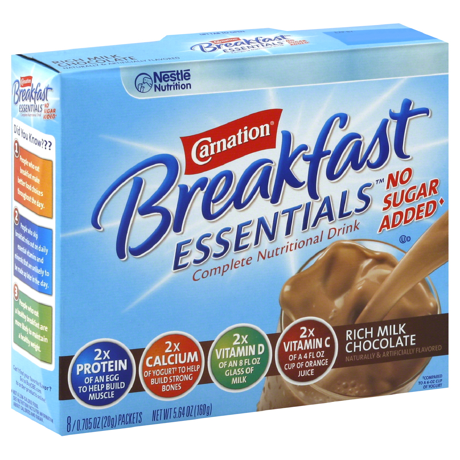 Carnation Instant Breakfast Essentials Complete Nutritional Drink, Rich Milk Chocolate, 8 - 0.705 oz (20 g) packets [5.64 oz (160 g)] at mygofer.com