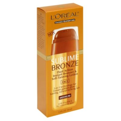 L'Oreal Dermo-Expertise Sublime Bronze Dual Action Instant Bronzer & Self-Tanning Lotion, with Vitamin E, Face, Medium, 1 fl oz (30 ml) at mygofer.com