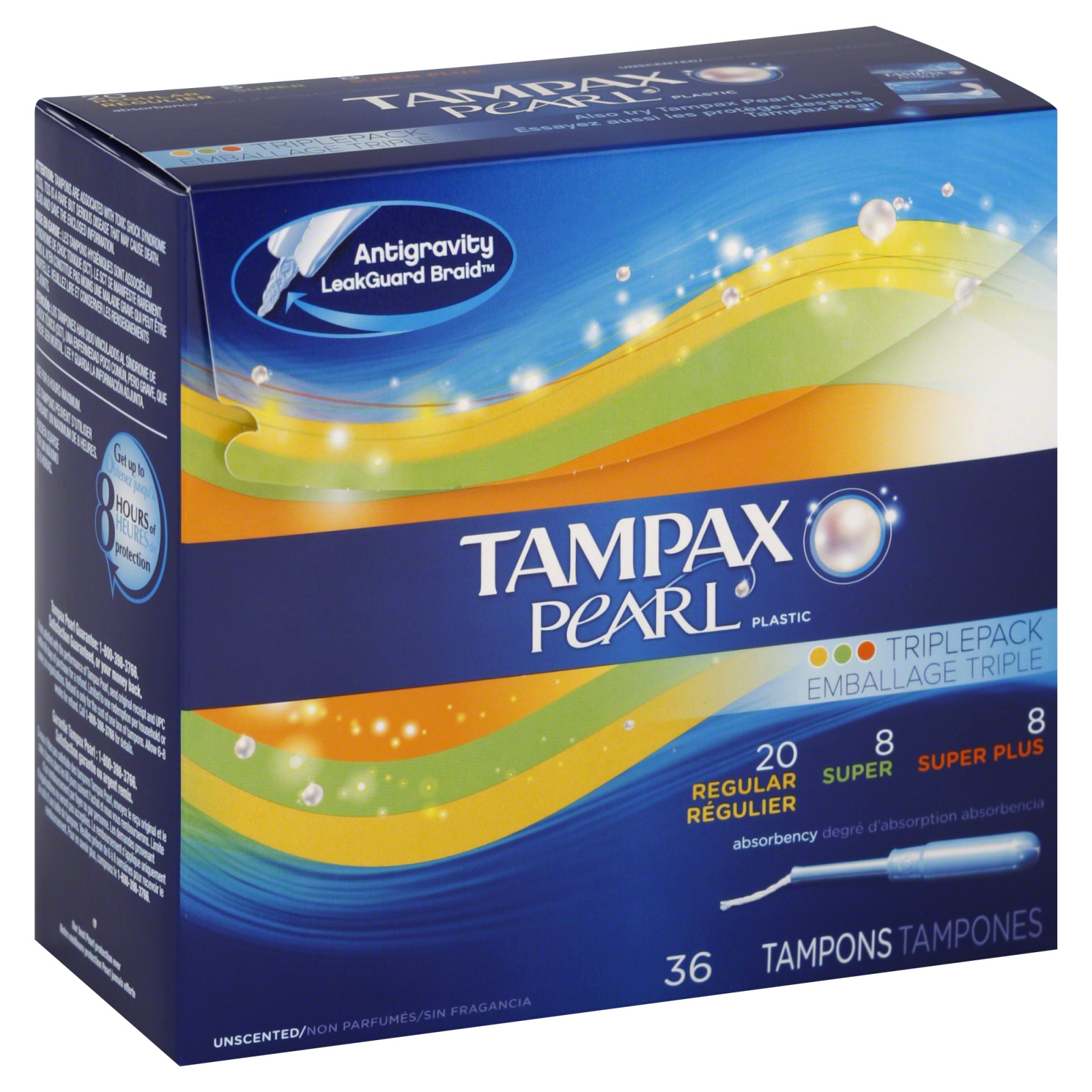 Tampax Pearl Tampons, Plastic, Ultra Absorbency, Unscented, 36 tampons