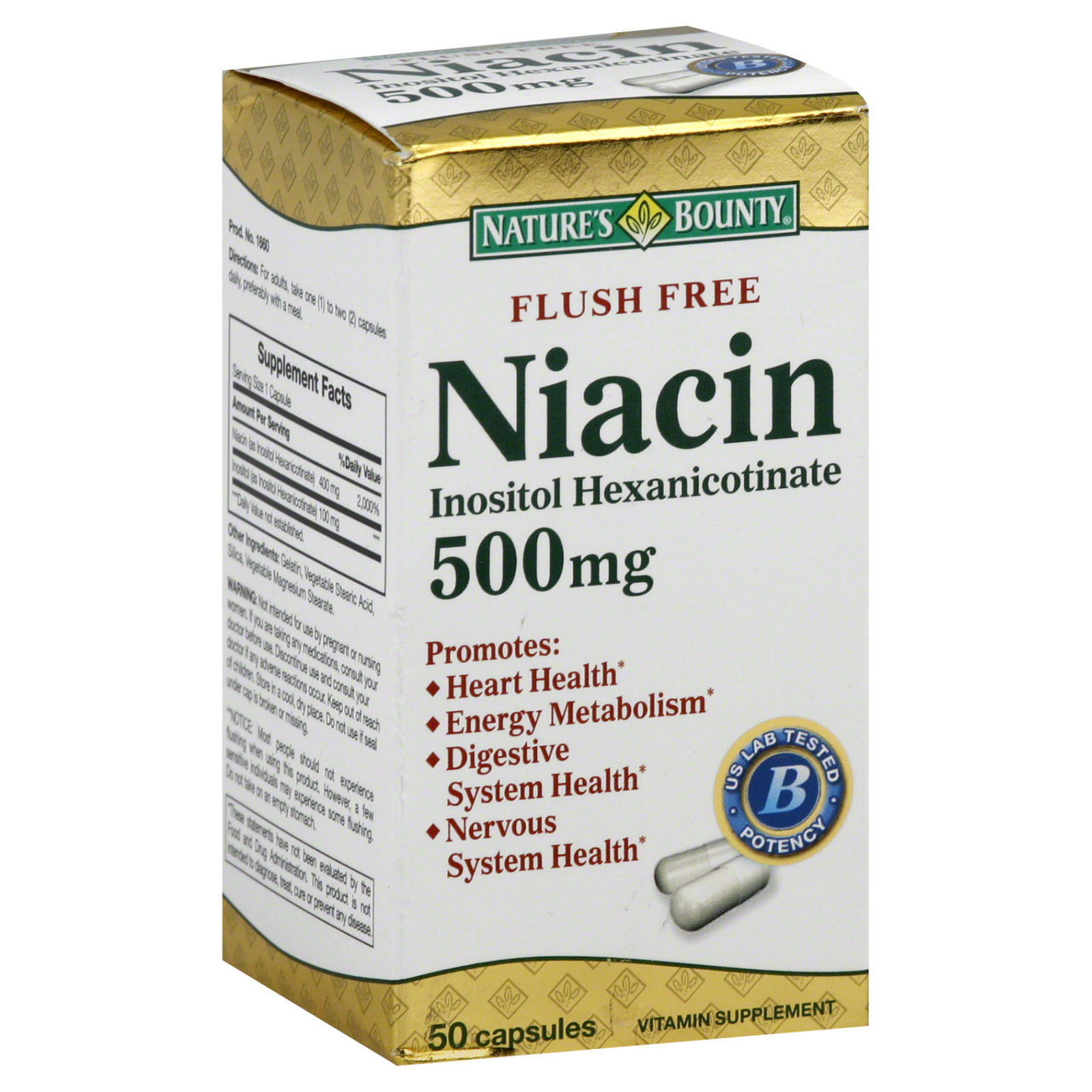 Niacin, Flush Free, 500 mg, Capsules, 50 capsules