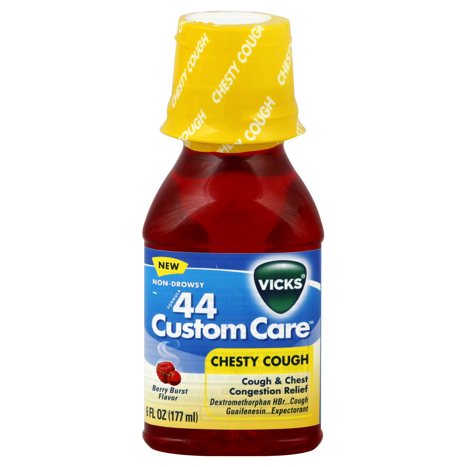Vicks Formula 44 Custom Care Chesty Cough, Non-Drowsy, Berry Burst Flavor, 6 fl oz (177 ml)